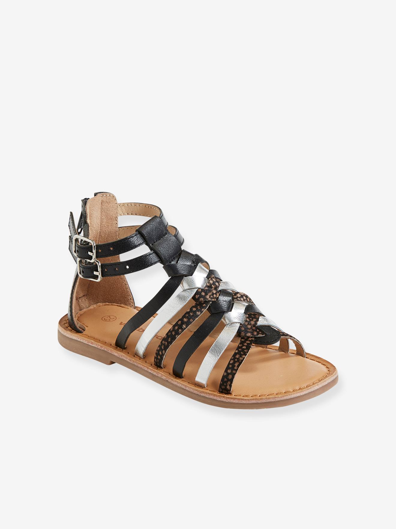 Sandales cuir fille esprit spartiates or