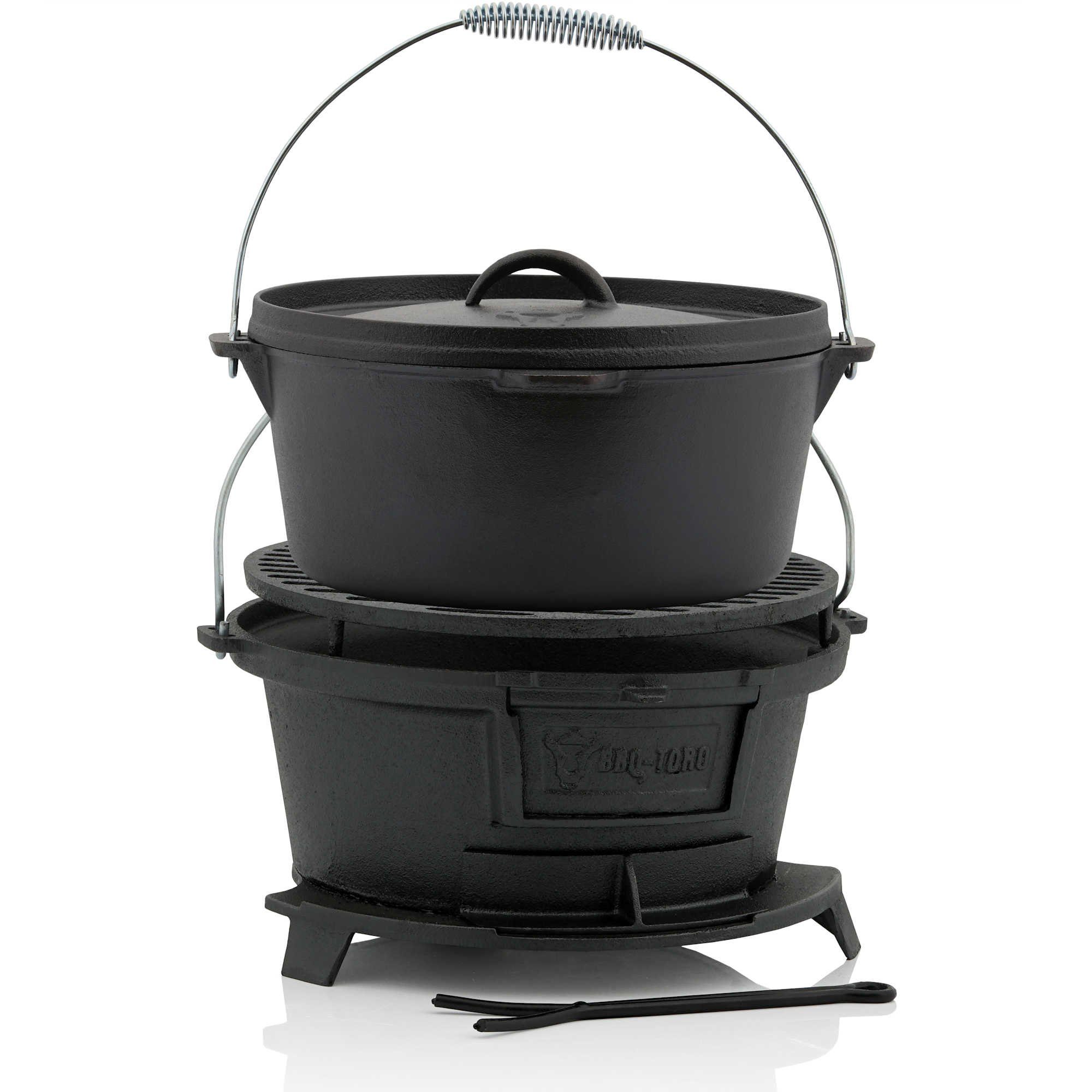 BBQ-Toro Holzkohlegrill Gusseisen Grilltopf mit Grillrost, 32 x 33 x 18 cm, Hibachi Style