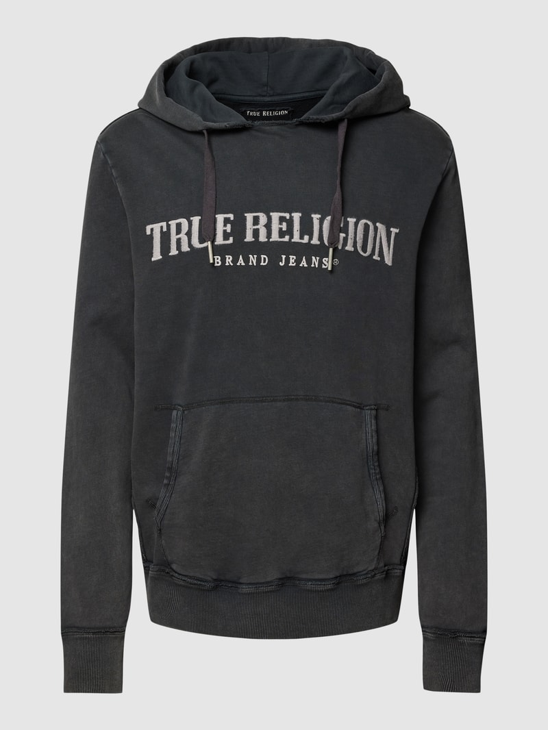 Hoodie mit Label-Stitching Modell 'EMBRO + DIR' in schwarz
