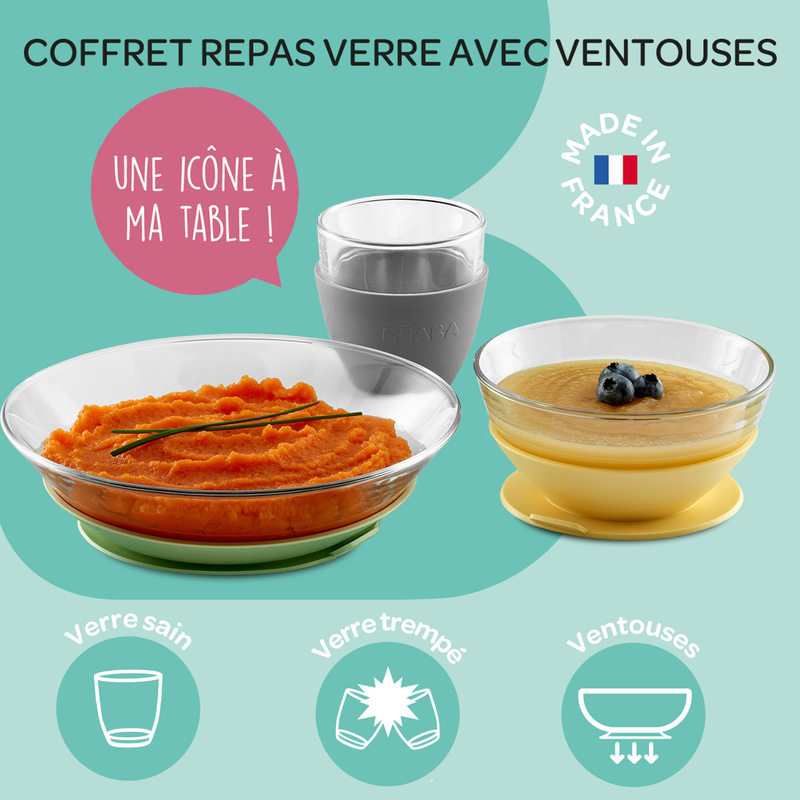 Coffret repas en verre Duralex jaune Beaba