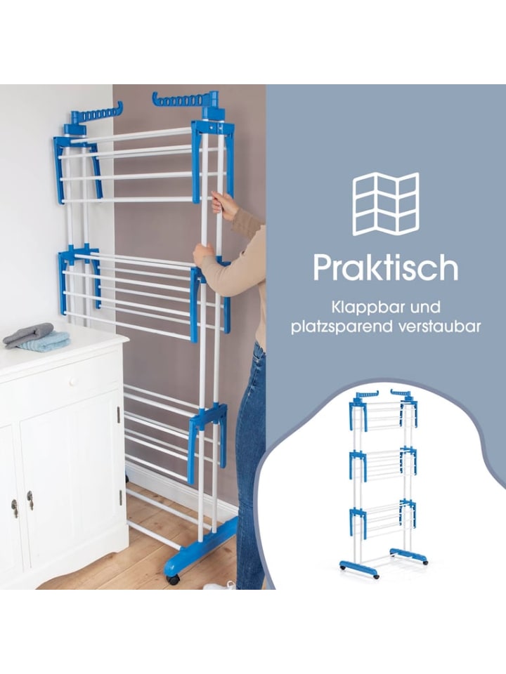 EASYmaxx EASYmaxx Wäscheständer 3 Etagen mit Rollen - 63x76x173 cm - weiß/blau günstig kaufen onesize