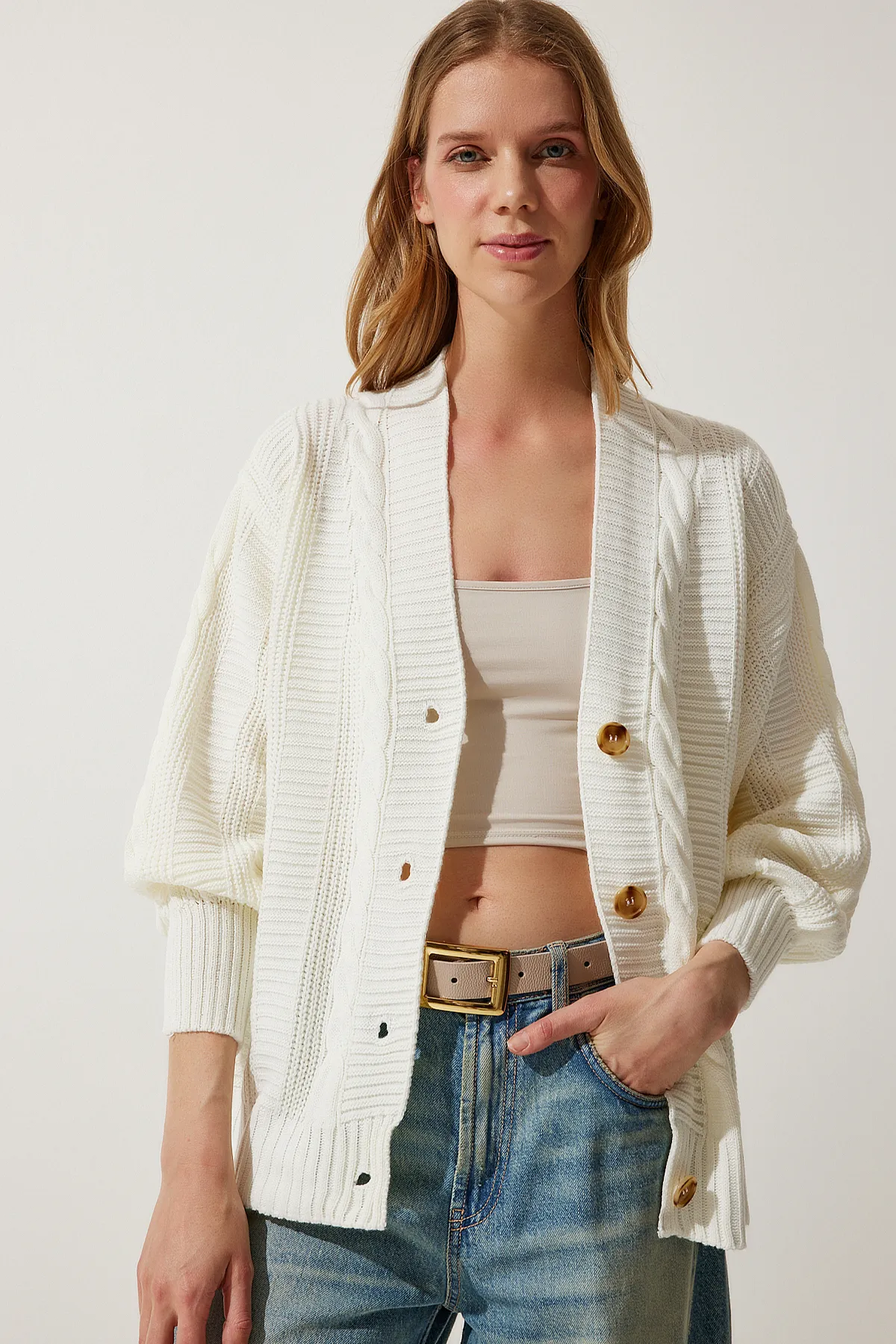 Happiness İstanbul  Strickjacke - Ecru - Oversized