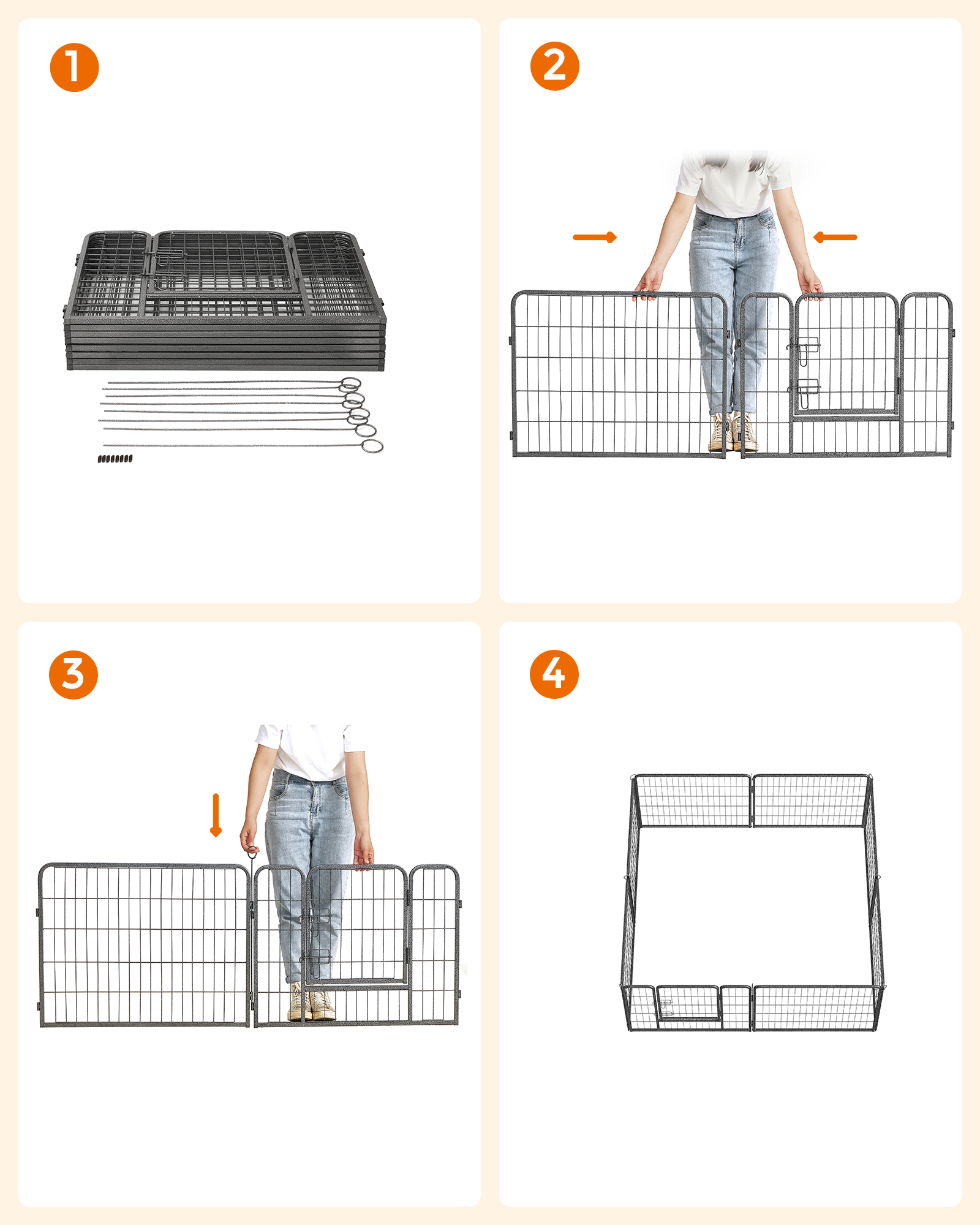 FEANDREA Erziehungshilfen FEANDREA L-XXL Hundezaun 8 Platten transportabel grau 1,6 m, 1,6 m, 60 cm