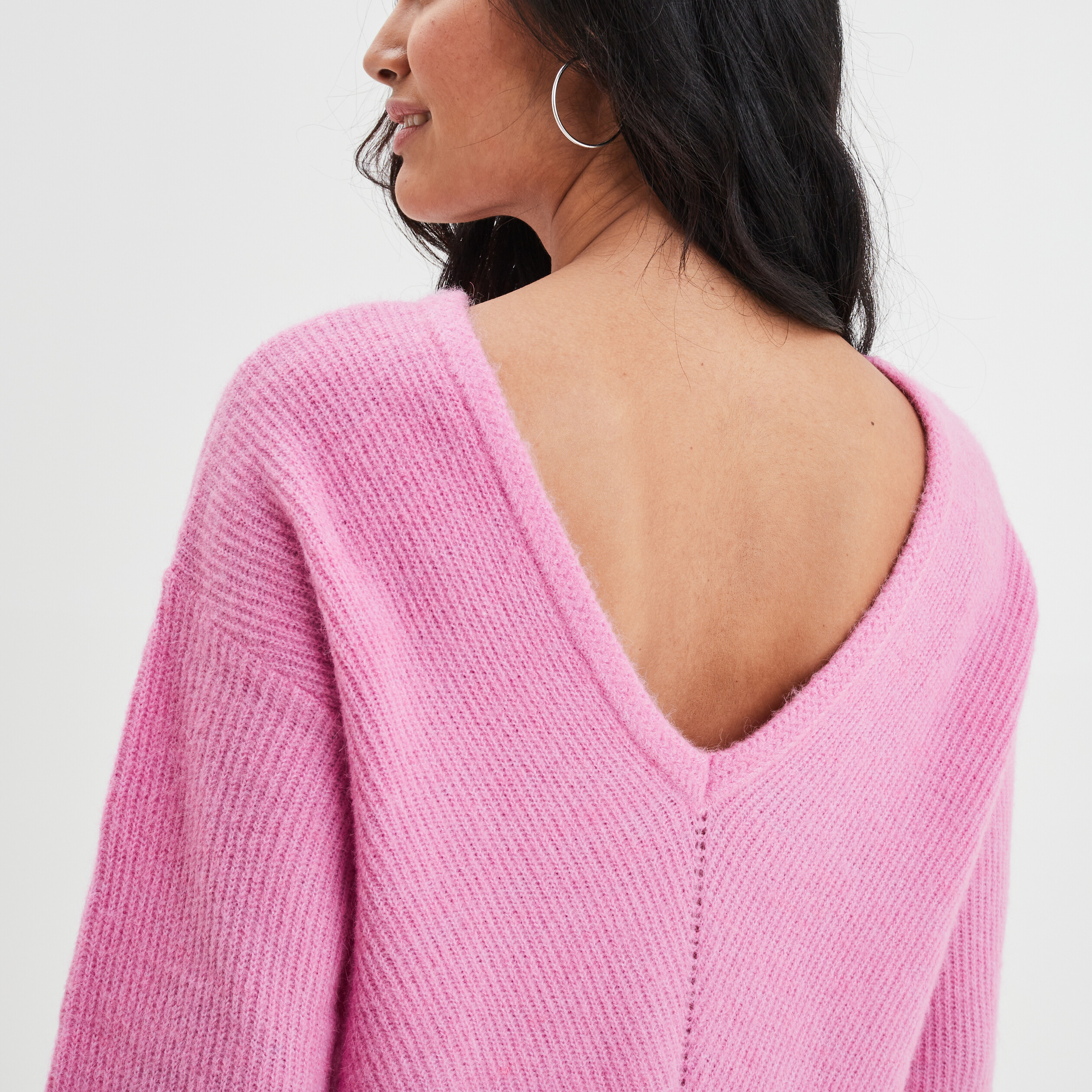Pull réversible dos col en V rose femme | La Halle
