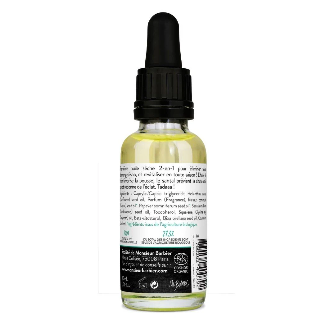 Aceite seco orgánico Monsieur Barbier para barba y cabello - EDICIÓN NEGRA DE CUIDADO COMPLETO