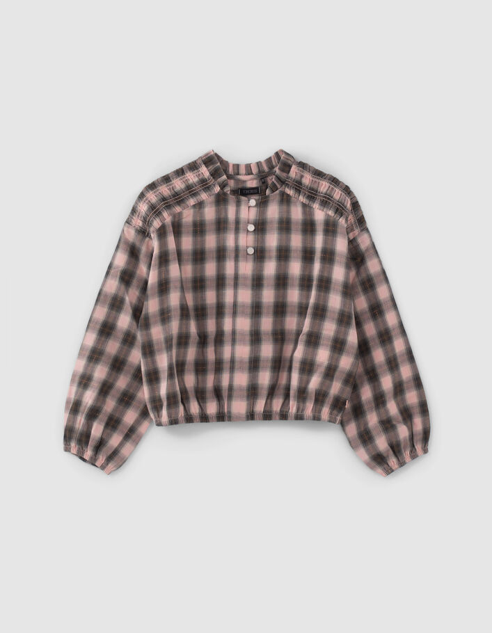 Blouse cropped rose et kaki à carreaux fille