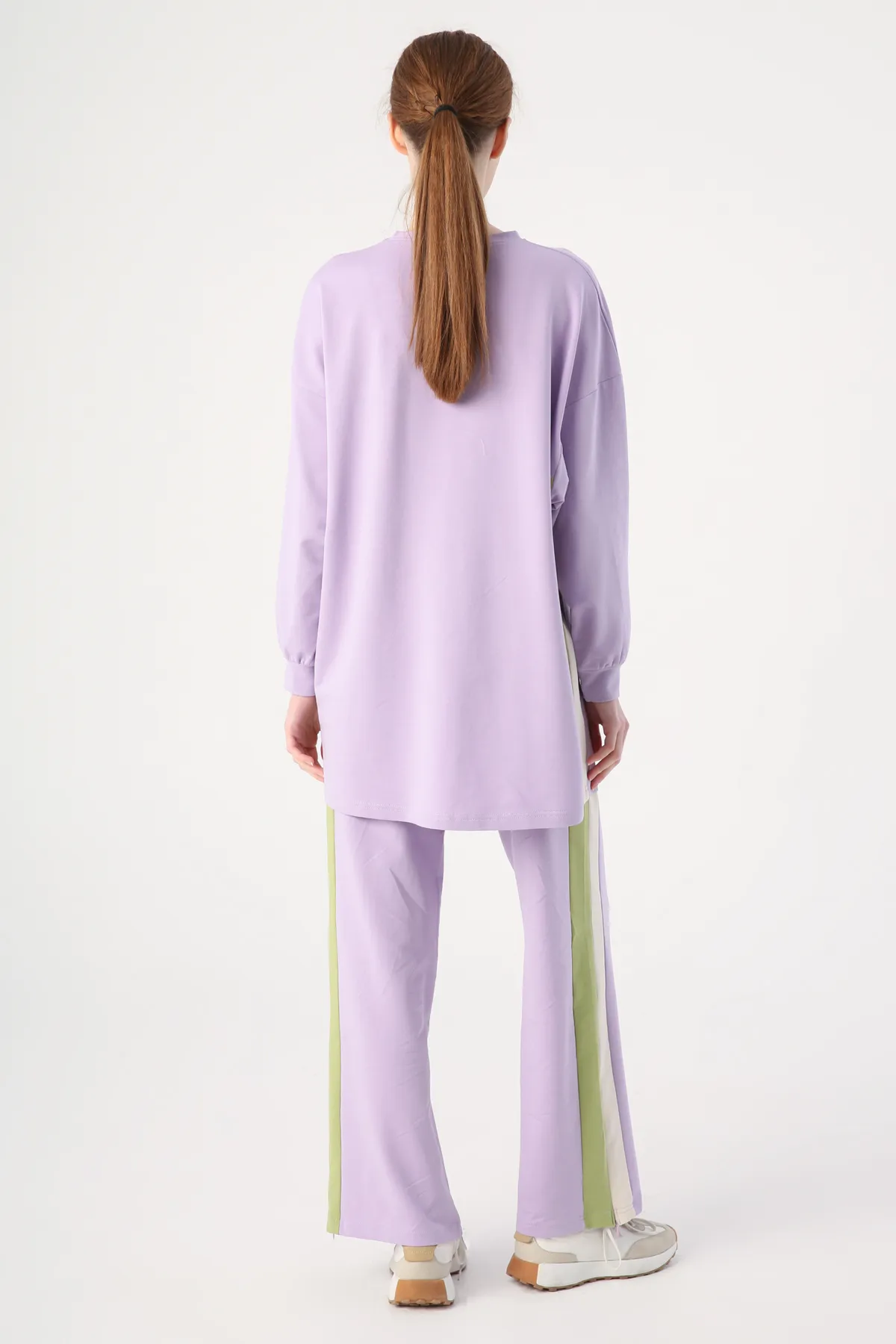 ALLDAY  Lilafarbenes, baumwollfarbenes Garnish-Trainingsanzug-Set mit Schlitzdetail am Bein