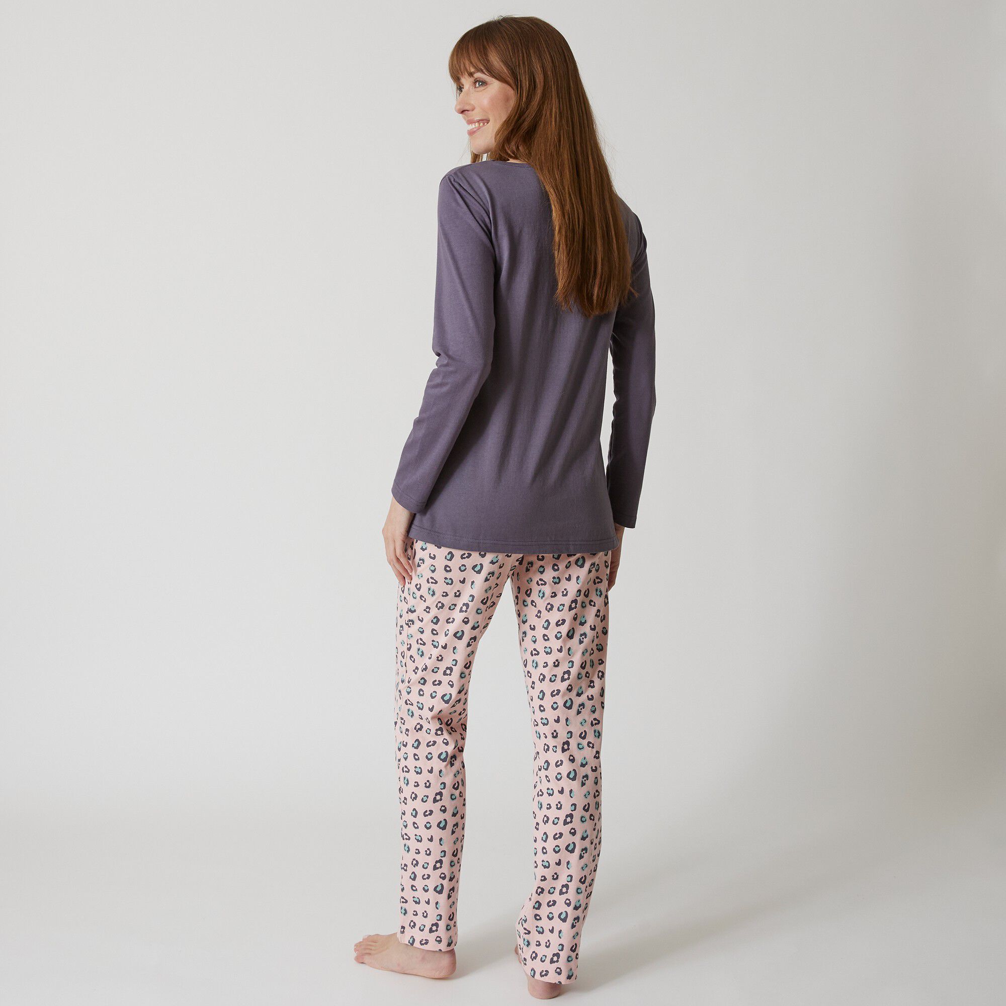 Tee-shirt manches longues coton uni imprimé placé 