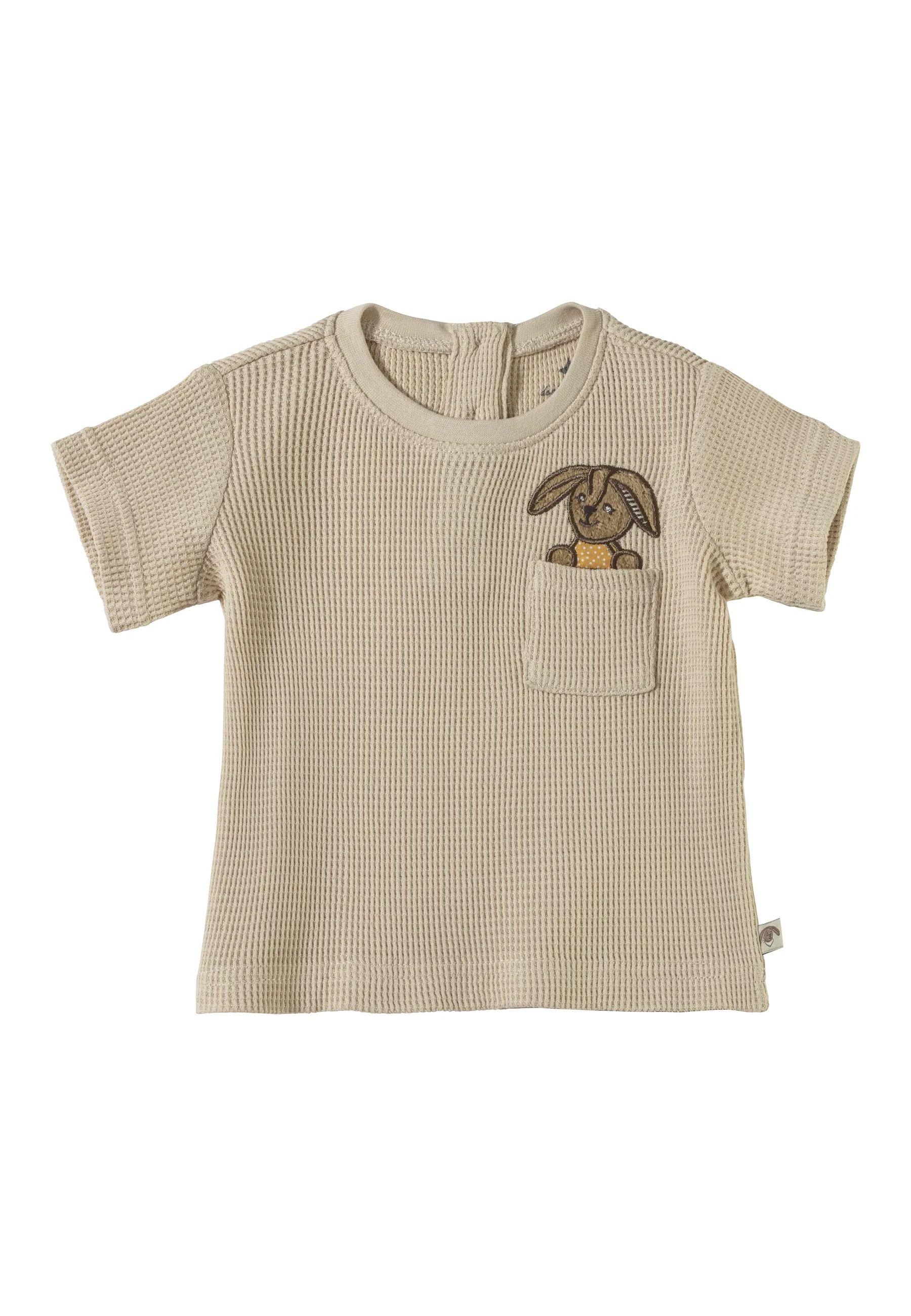 T-Shirt mit Applikation von Hase Happy in beige
