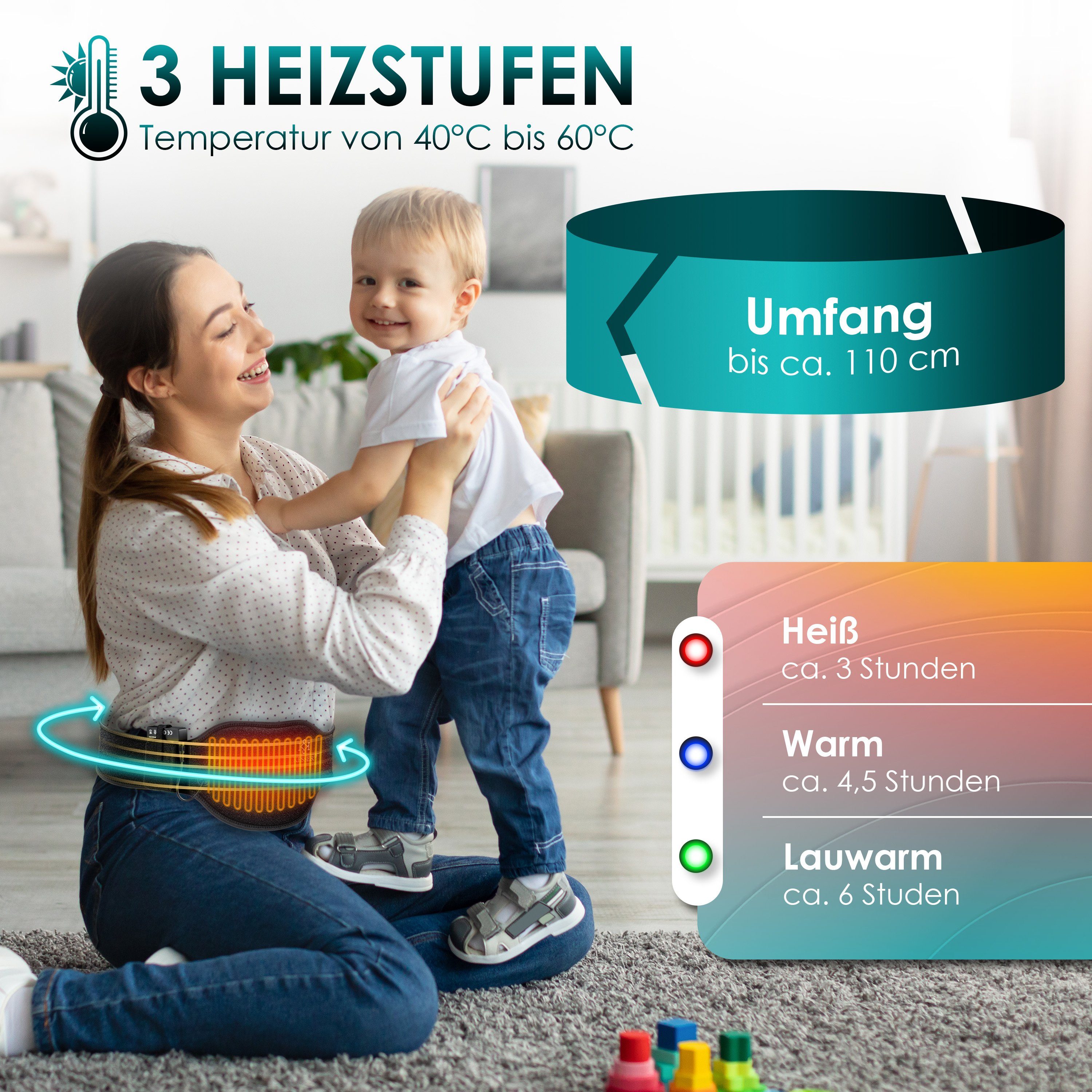 KESSER Heizkissen, Heizgürtel mit Akku Wärmegürtel mit Heizstufen Ferninfrarot