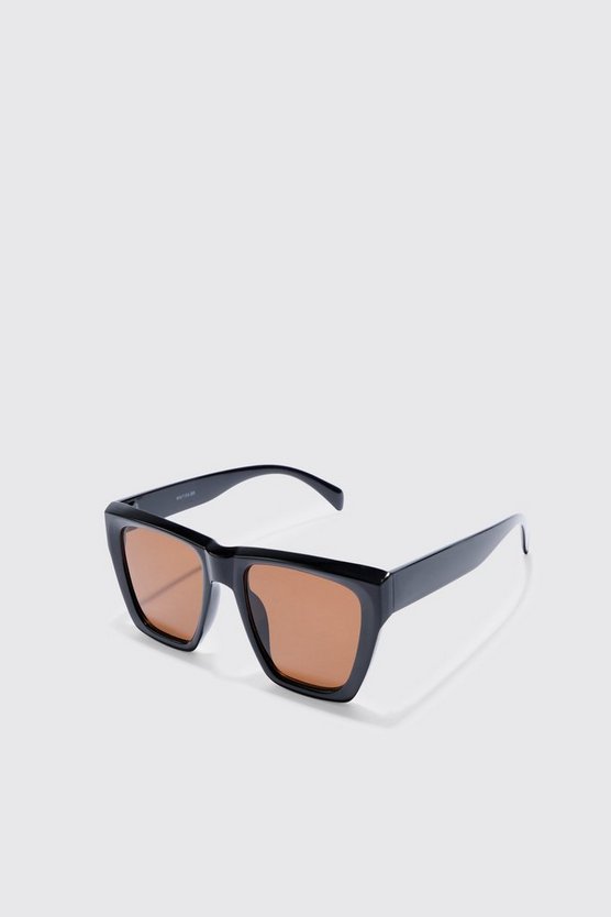 Eckige Sonnenbrille mit braunen Gläsern in schwarz