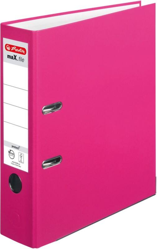 herlitz maX.file protect Ordner DIN A4 80 mm Rosa 2 Ringe 11053683 Pappkarton, PP (Polypropylen) Texturiert Hochformat