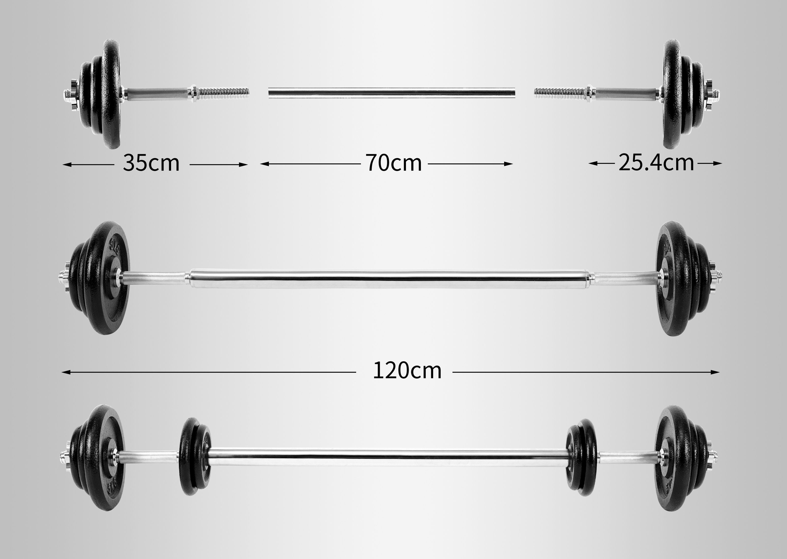 Zoomyo Hantel-Set Kurzhantel/Langhantel-Set 30 kg, 18-tlg. Hantelset, (Set), Hantelscheiben-Aufnahme 25 mm