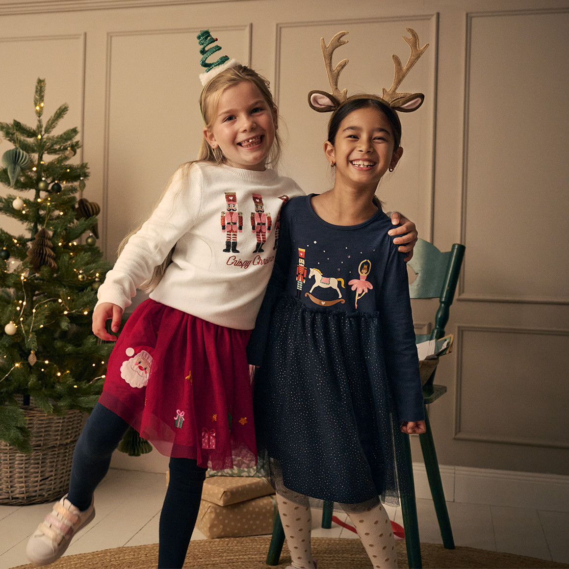 Mädchen Weihnachtskleid mit Tüll dunkelblau