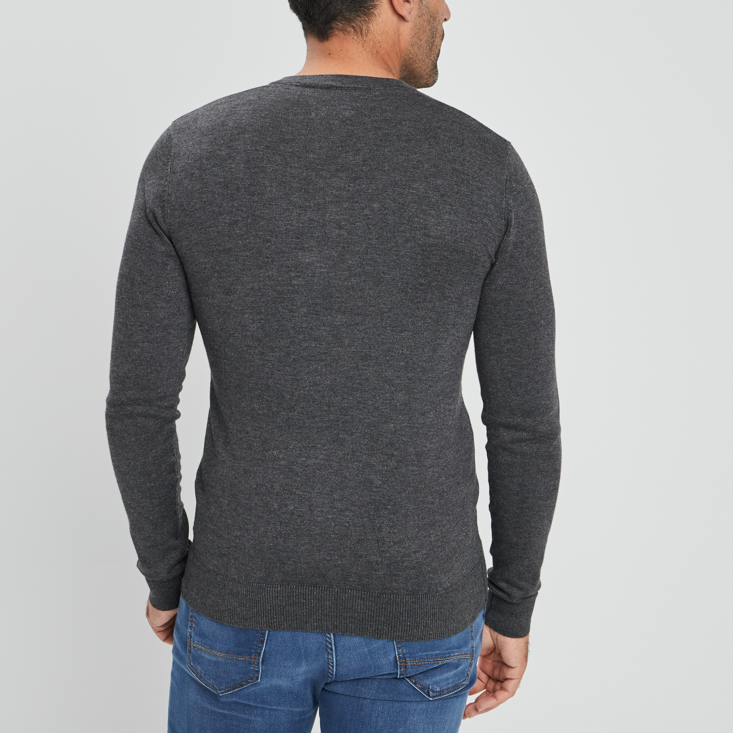 Pull manches longues gris foncé homme | La Halle