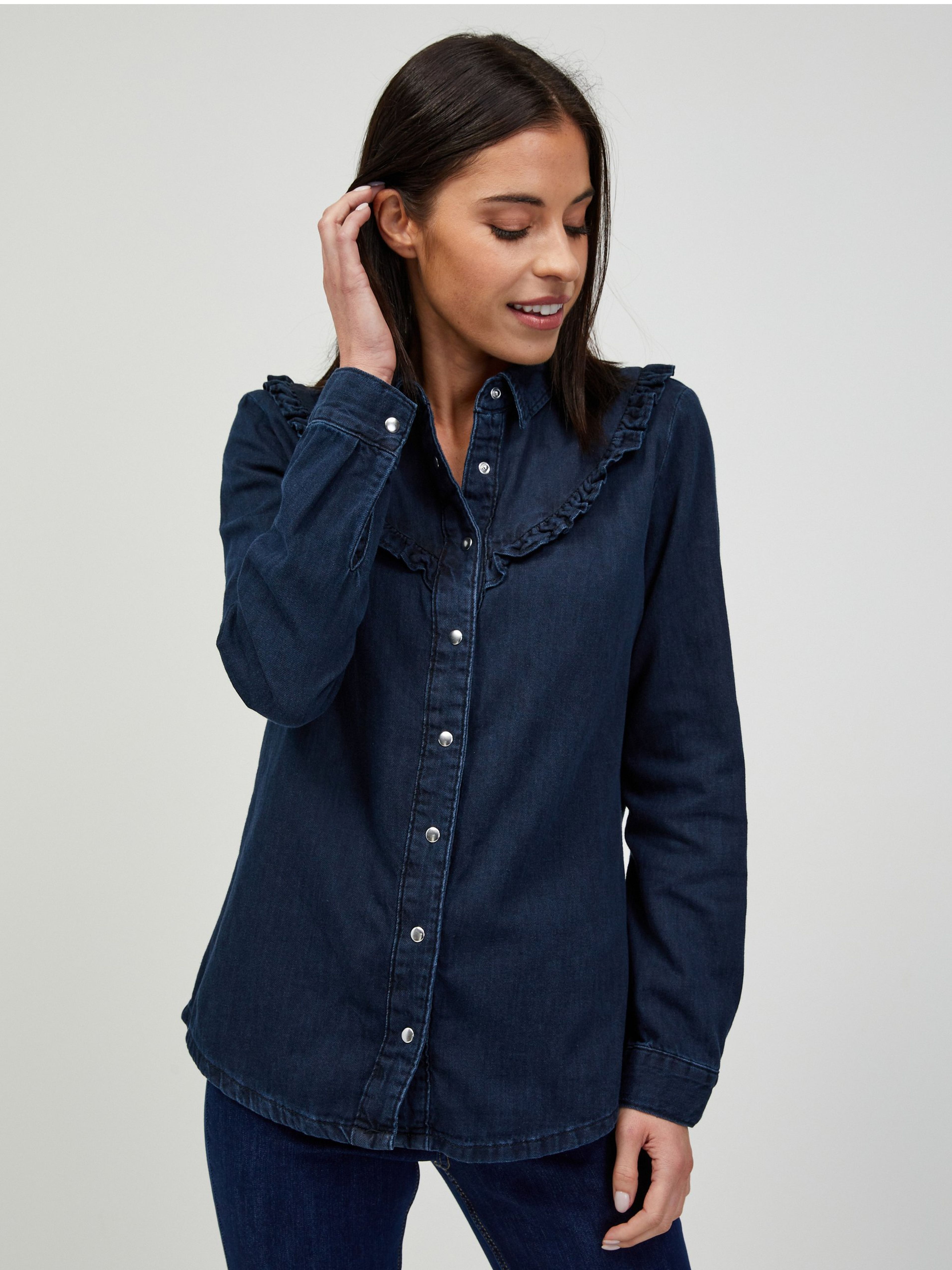 Dunkelblaues Jeanshemd ORSAY