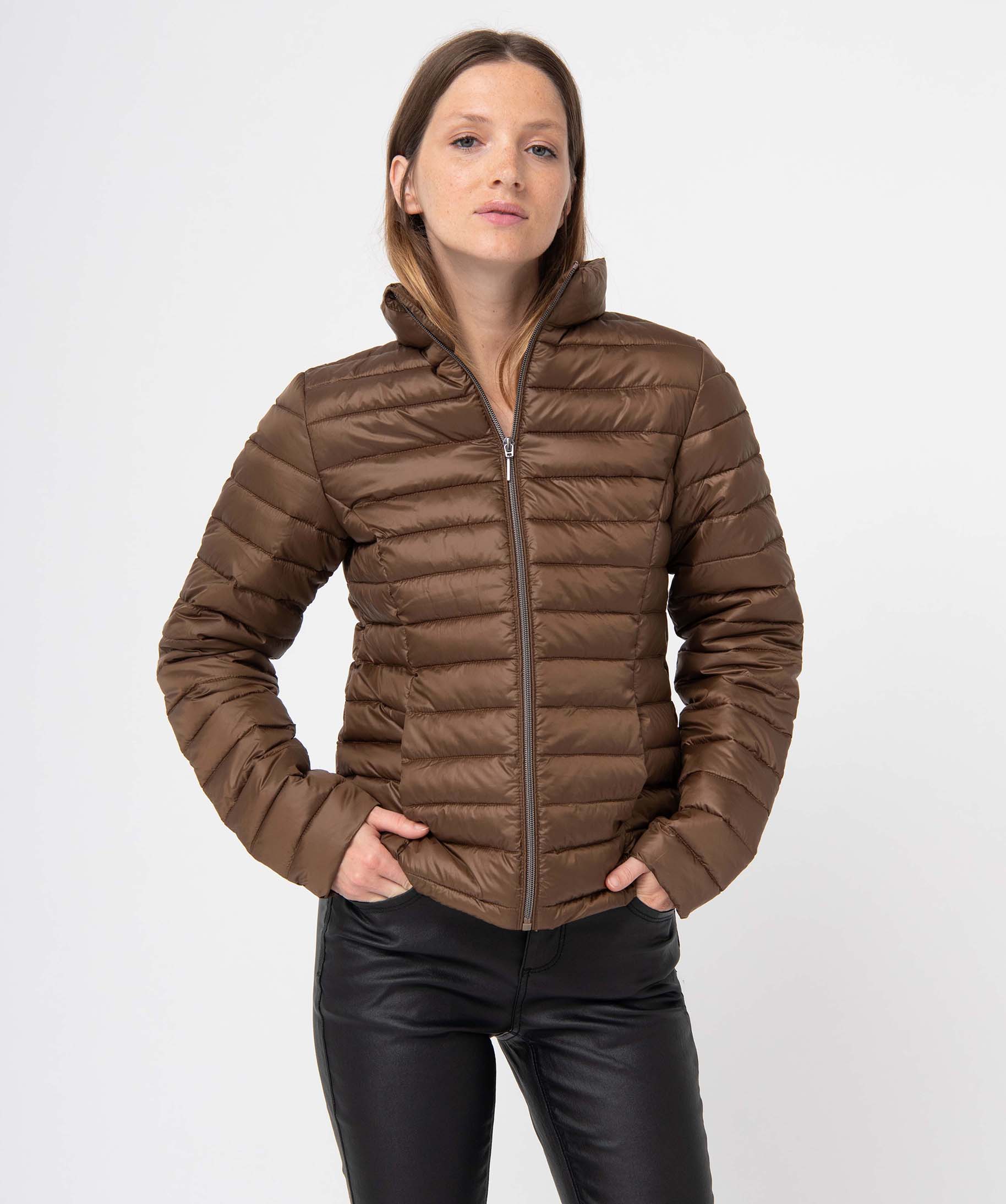 Doudoune à col montant avec rembourrage fin femme marron | GEMO