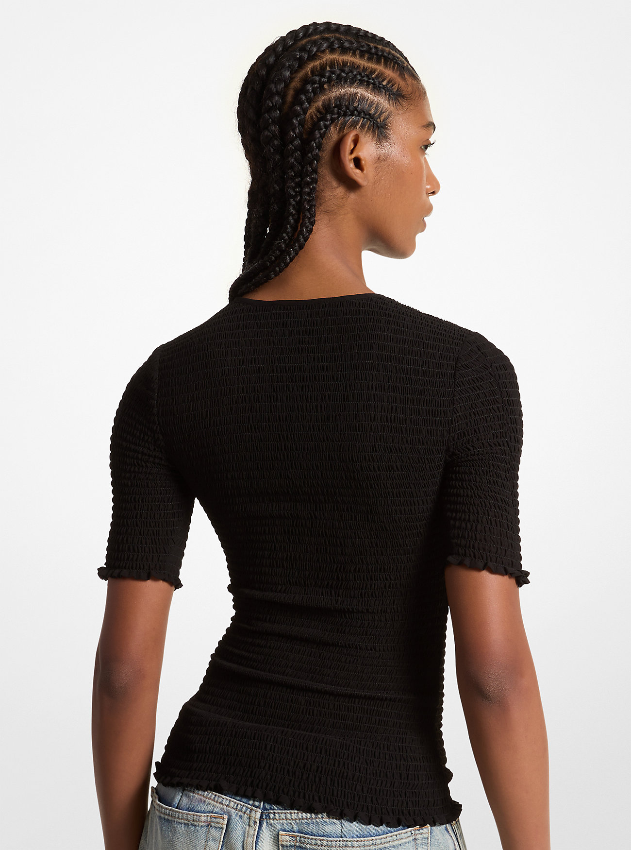 Smocked Georgette Shirt - BLACK