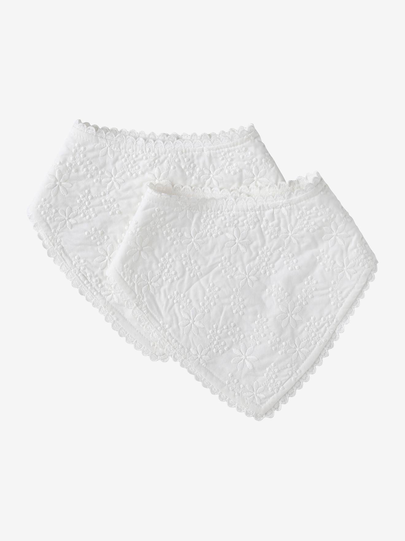 Vertbaudet 2er-Pack festliche Baby Halstücher/Lätzchen, personalisierbar - weiß