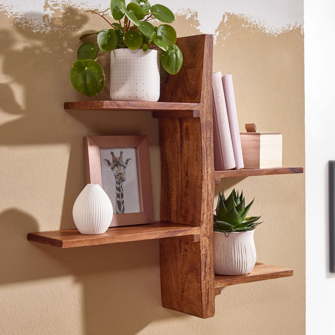 Skyport WOHNLING Wandregal Holz Massiv 58x60x15 cm Hängeregal Regal Groß Schwebend Baum