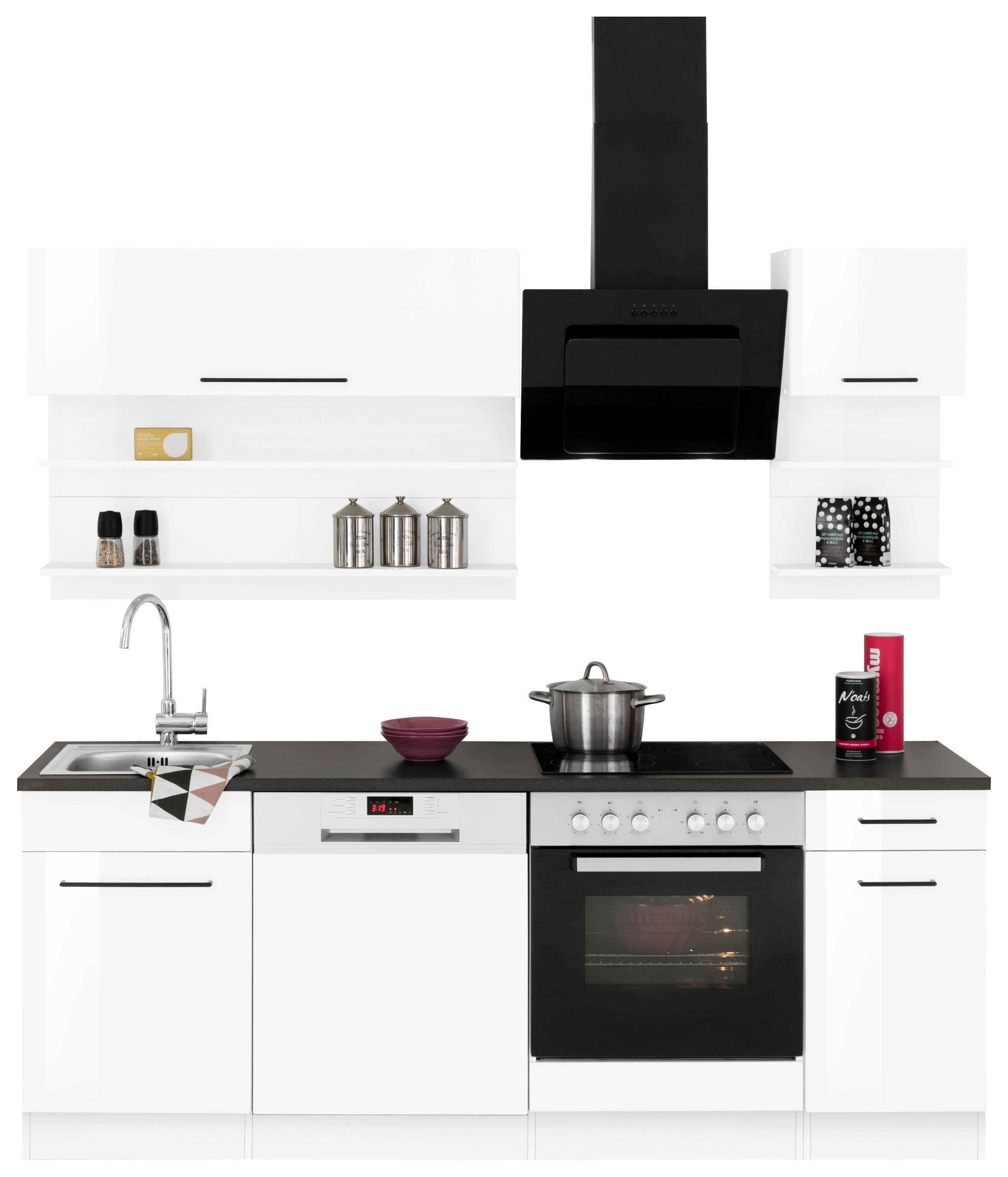 HELD MÖBEL Küchenzeile Tulsa, ohne E-Geräte, Breite 210 cm, schwarze Metallgriffe, MDF Fronten