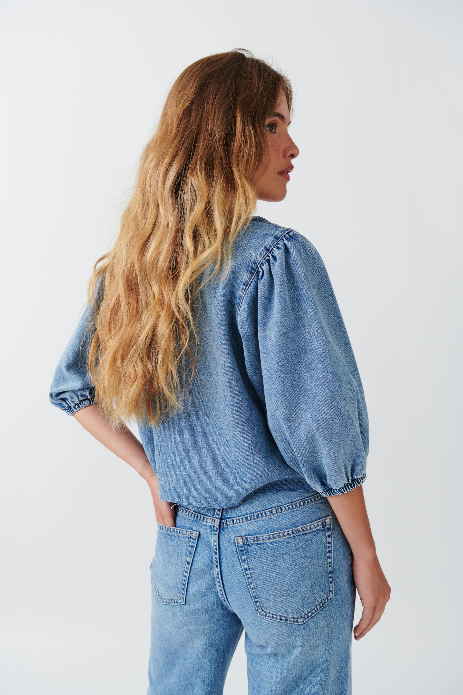 Tie denim blouse