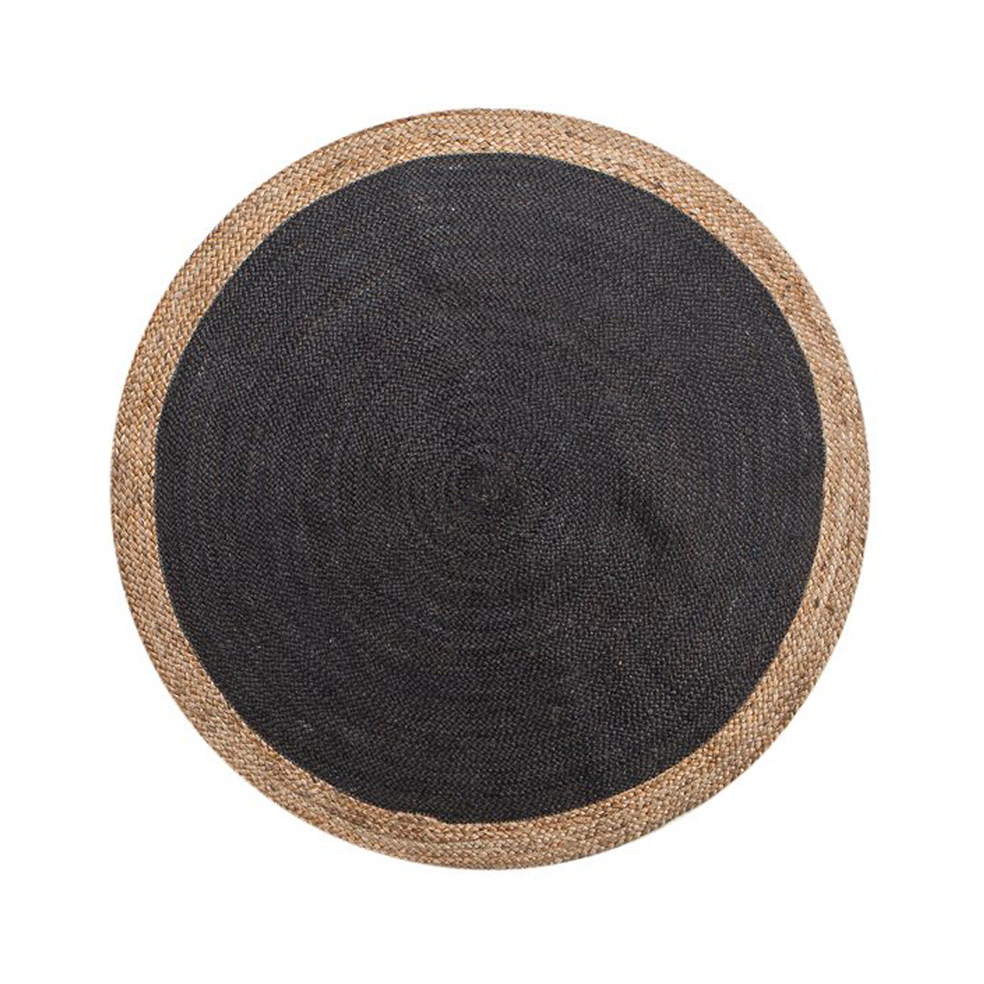 Tapis rond jute bicolore noir et naturel