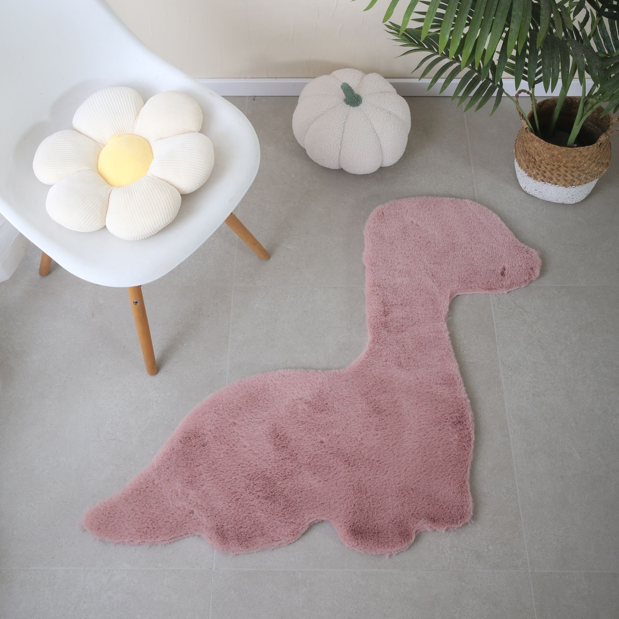 Fellteppich Dino Form, Carpetsale24, Läufer, Höhe: 25 mm, Teppich Plüsch Einfarbig Dino-form Kunstfell Kinderzimmer