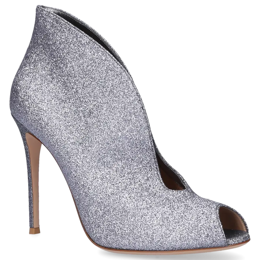 Gianvito Rossi - High Heel Peeptoes Kalbsleder Glitter Glitzer grau silber - grau