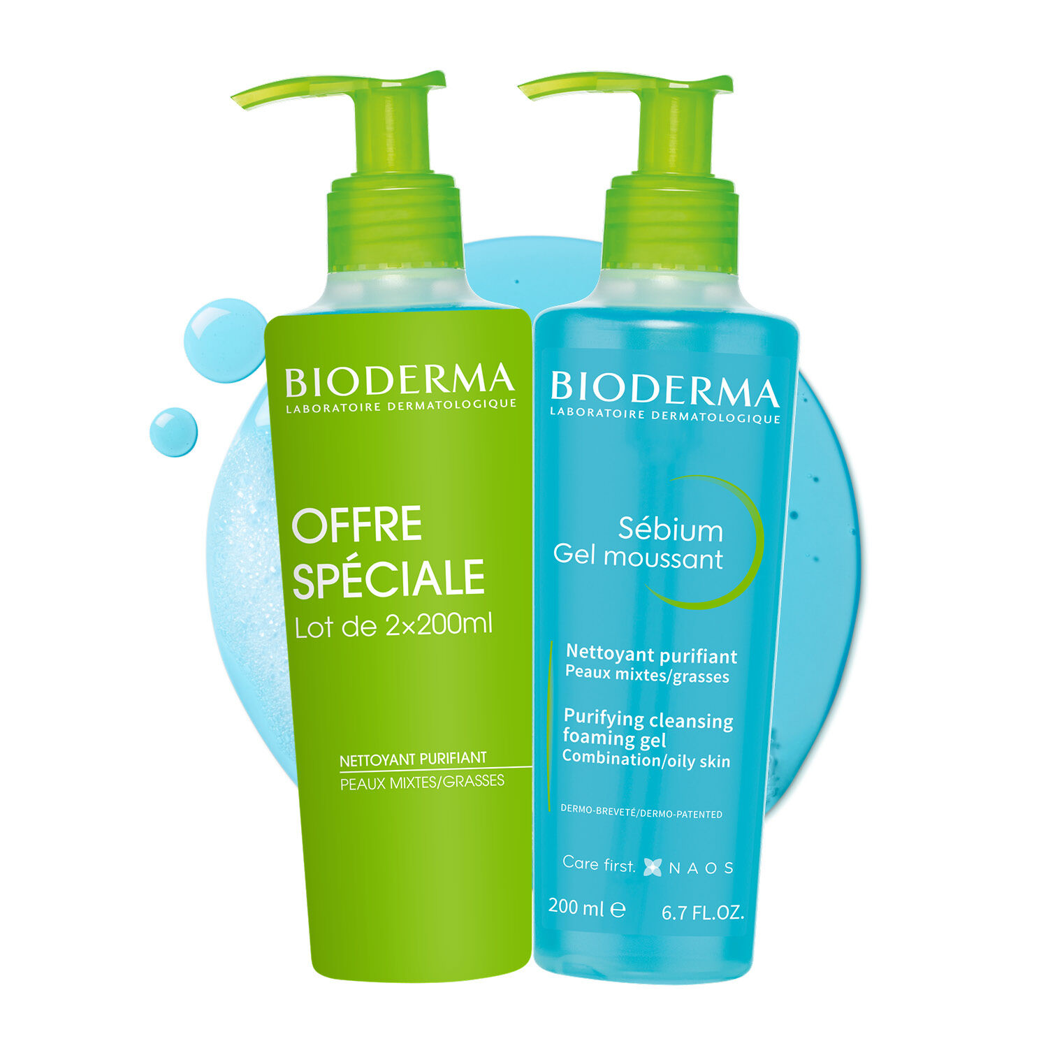 Bioderma Sébium Gel Moussant Nettoyant Purifiant Doux Quotidien - Peaux Mixtes à Grasses 2 x 200ml
