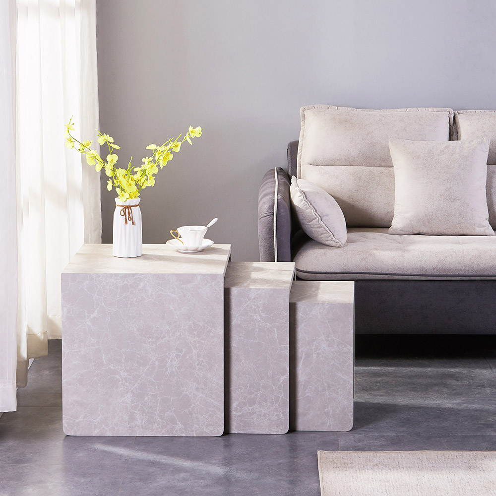 Home Deluxe HOME DELUXE Beistelltisch 3er Set IRIMA – Marmor Beige