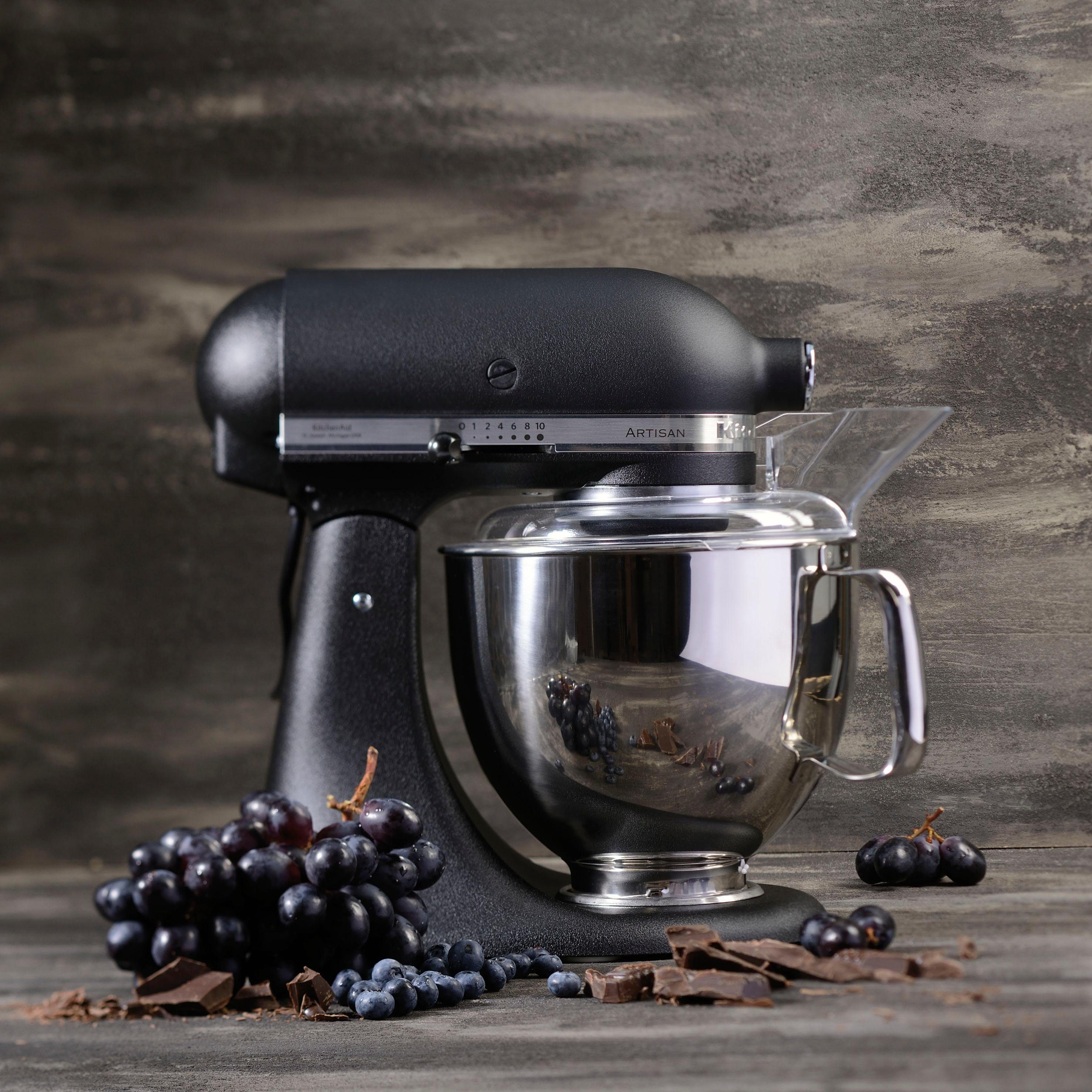 KitchenAid Küchenmaschine 5KSM175PSEBK GUSSEISEN SCHWARZ, 300 W, 4,8 l Schüssel, Gratis Wasserkocher, 2. Schüssel, Flexirührer (Wert ca. 347,-UVP)