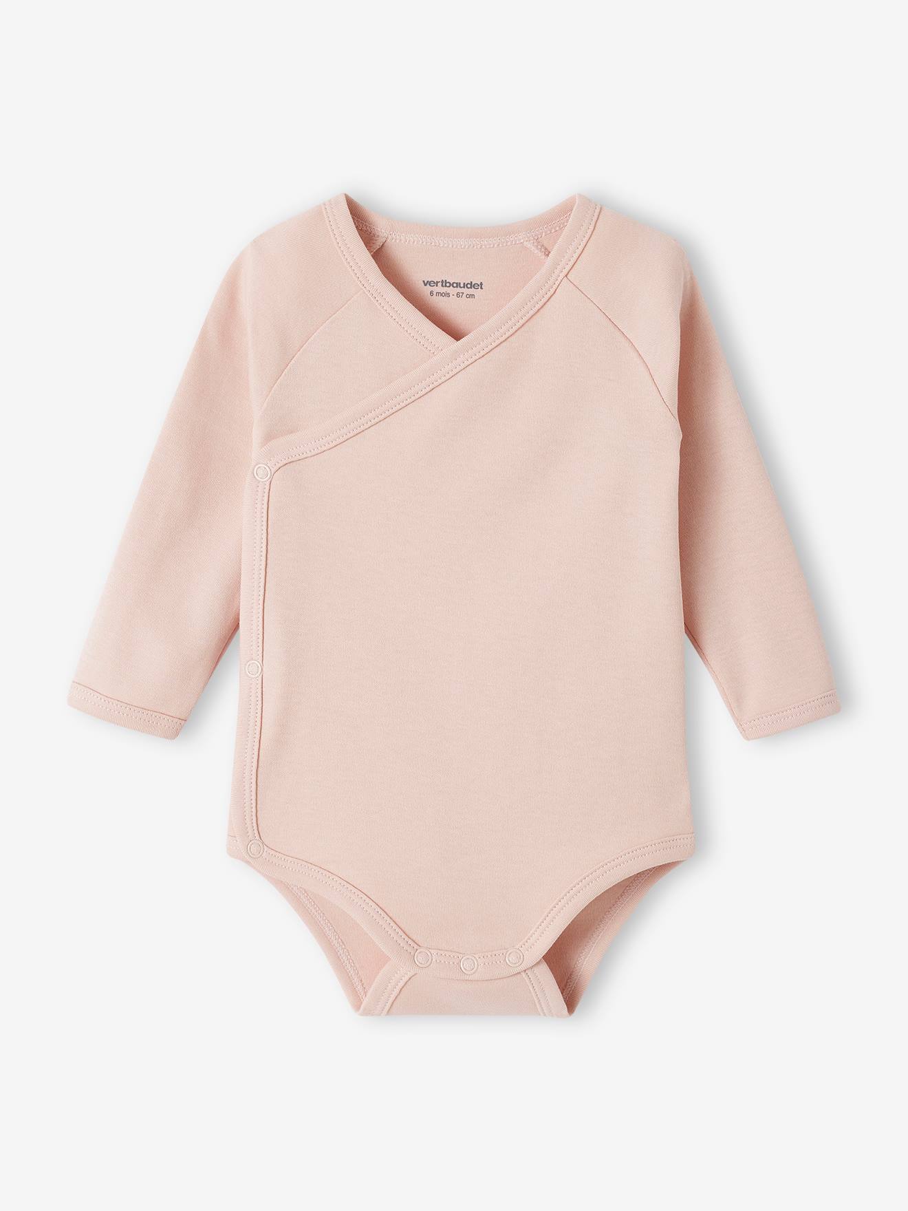 Lot de 3 bodies bouquets bébé manches longues ouverture naissance rose poudré