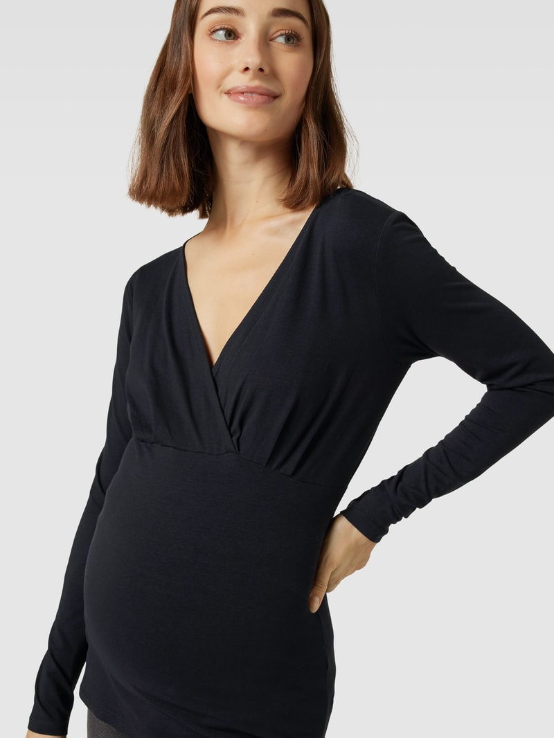Umstands-T-Shirt mit V-Ausschnitt Modell 'Emma' im 2er-Pack in schwarz