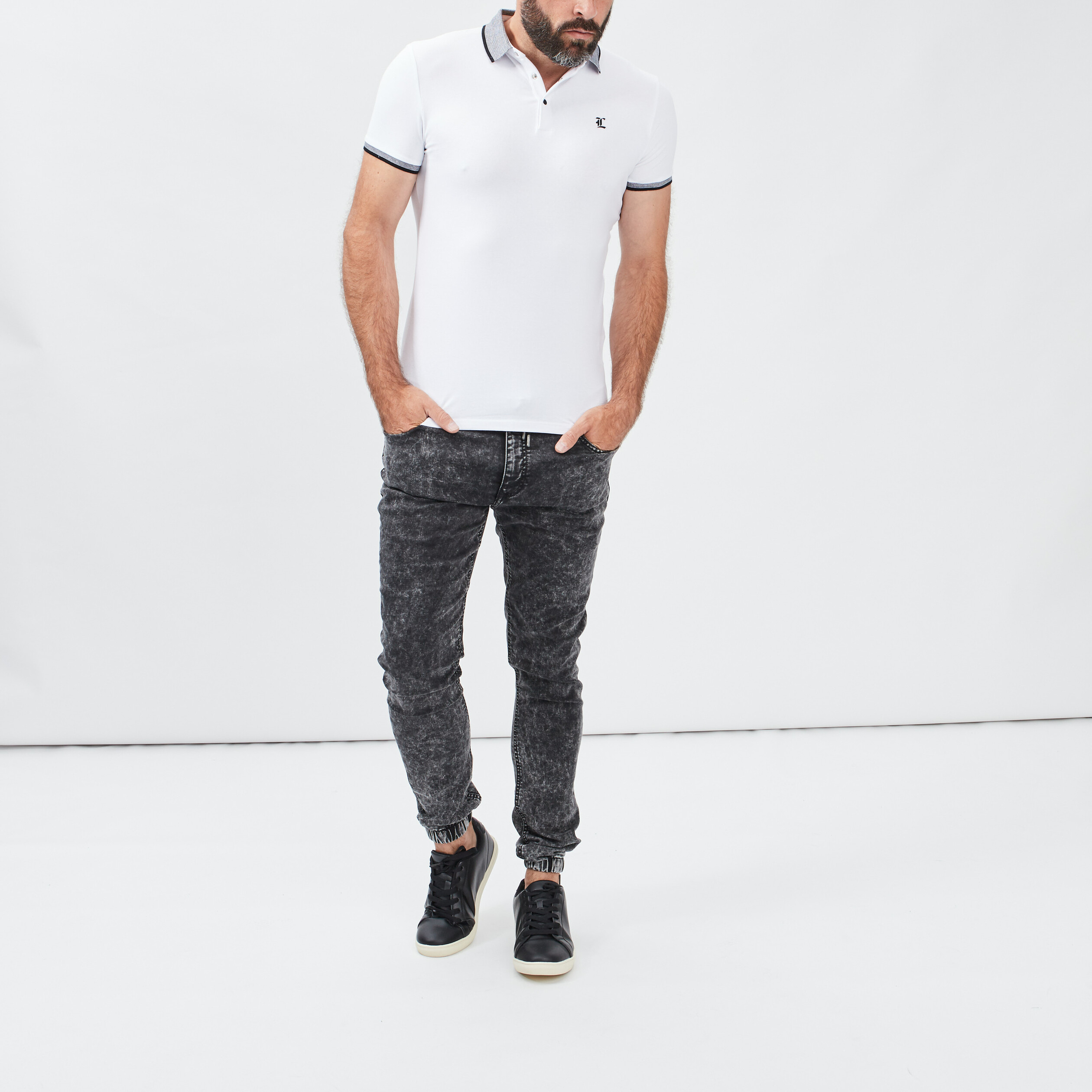 Polo ajusté manches courtes blanc homme | La Halle