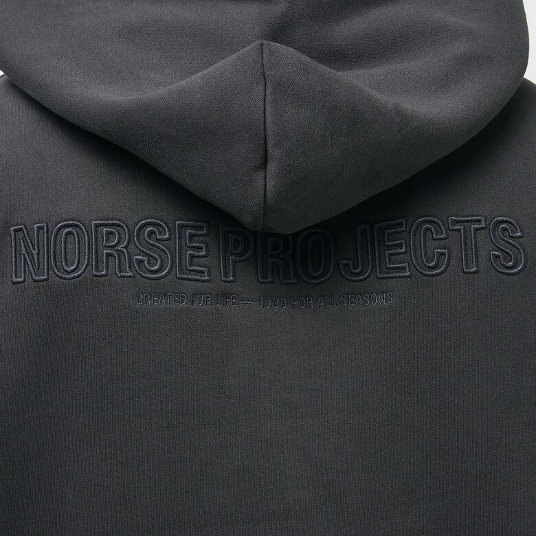 Norse Projects Arne Relaxed Organic Brushed Fleece N Logo Hoodie Black