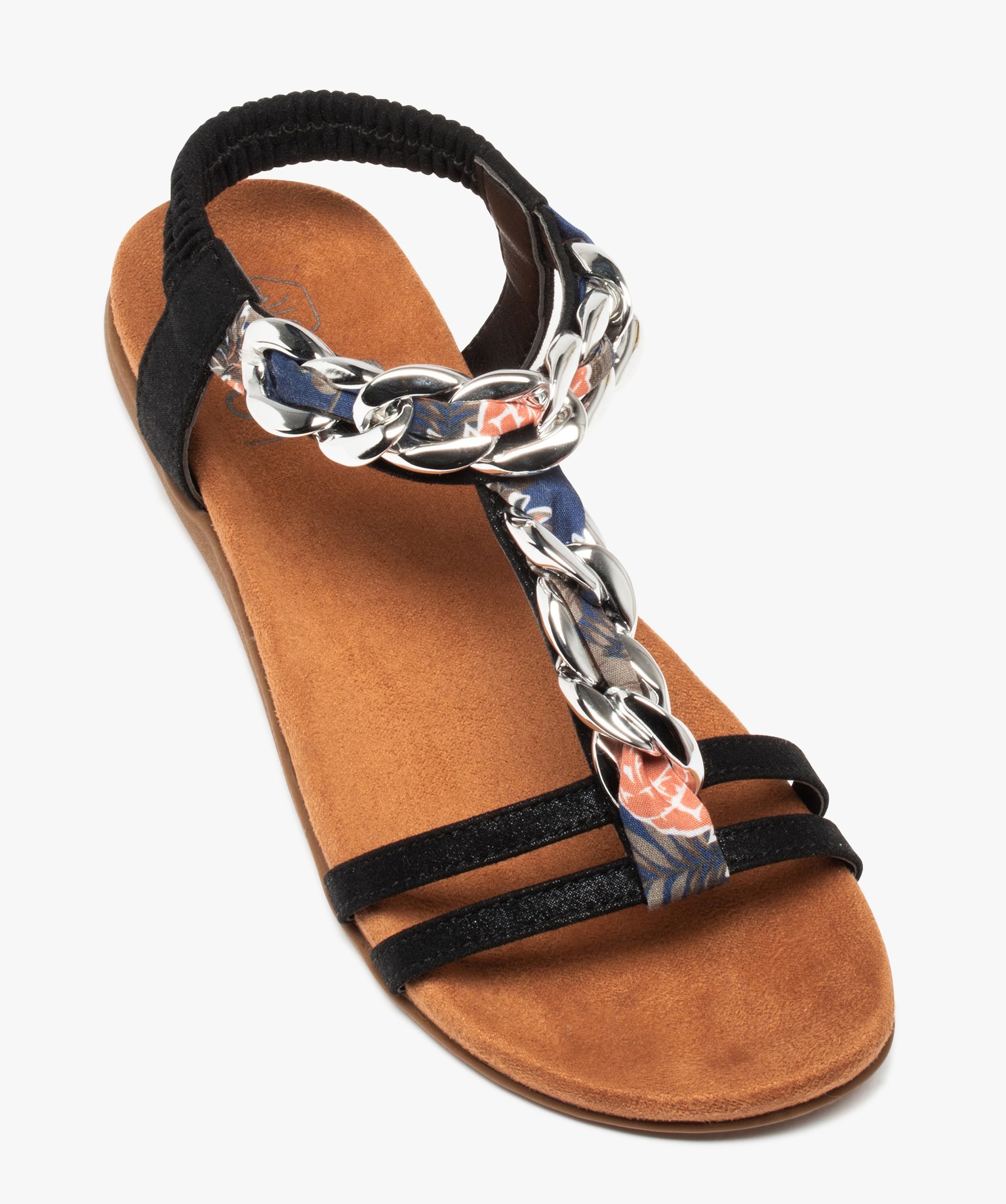 Sandales femme à bride élastique et chane métallique noir | GEMO