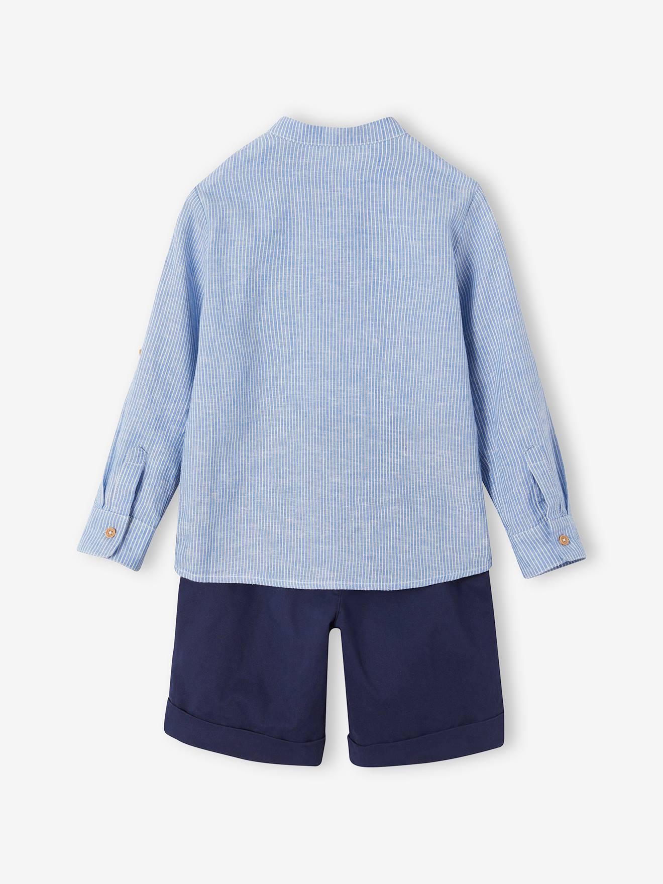 Vertbaudet Festliches Jungen-Set: Hemd & Shorts - blau gestreift