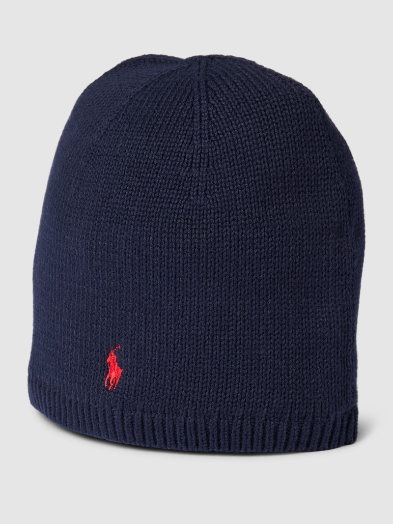 Strickmütze mit Logo-Stitching in marineblau
