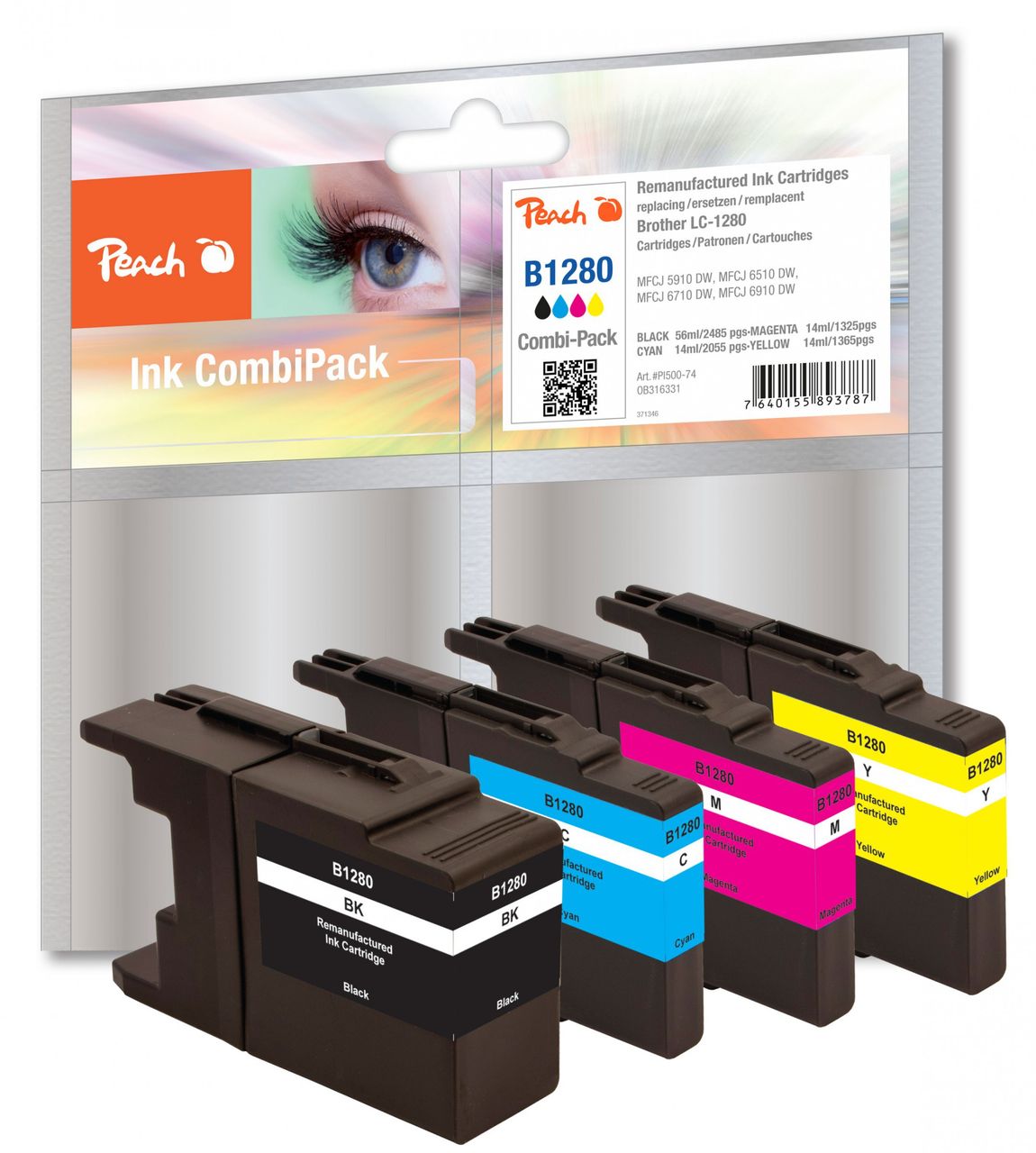 Peach Spar Pack Tintenpatronen, ersetzt Brother LC-1280XLVALBP