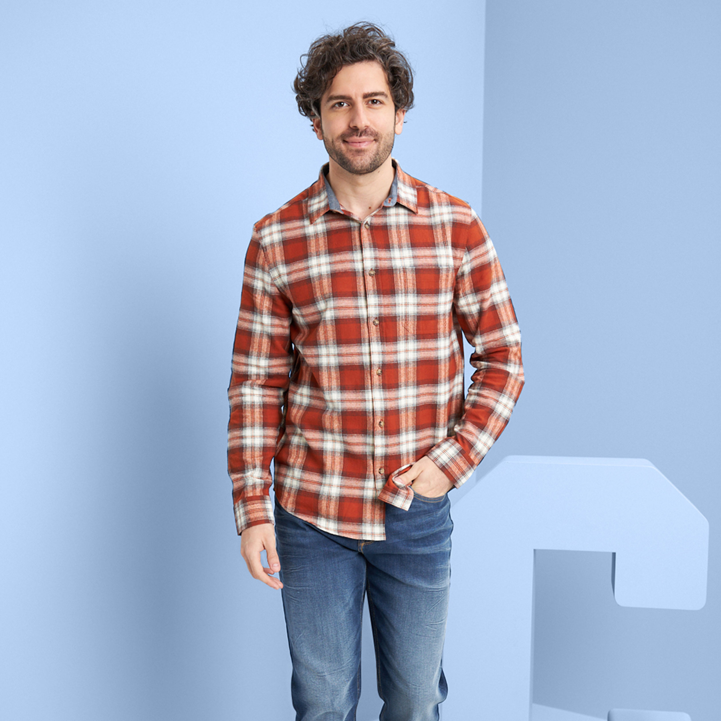 Chemise manches longues droite orange foncé homme | La Halle