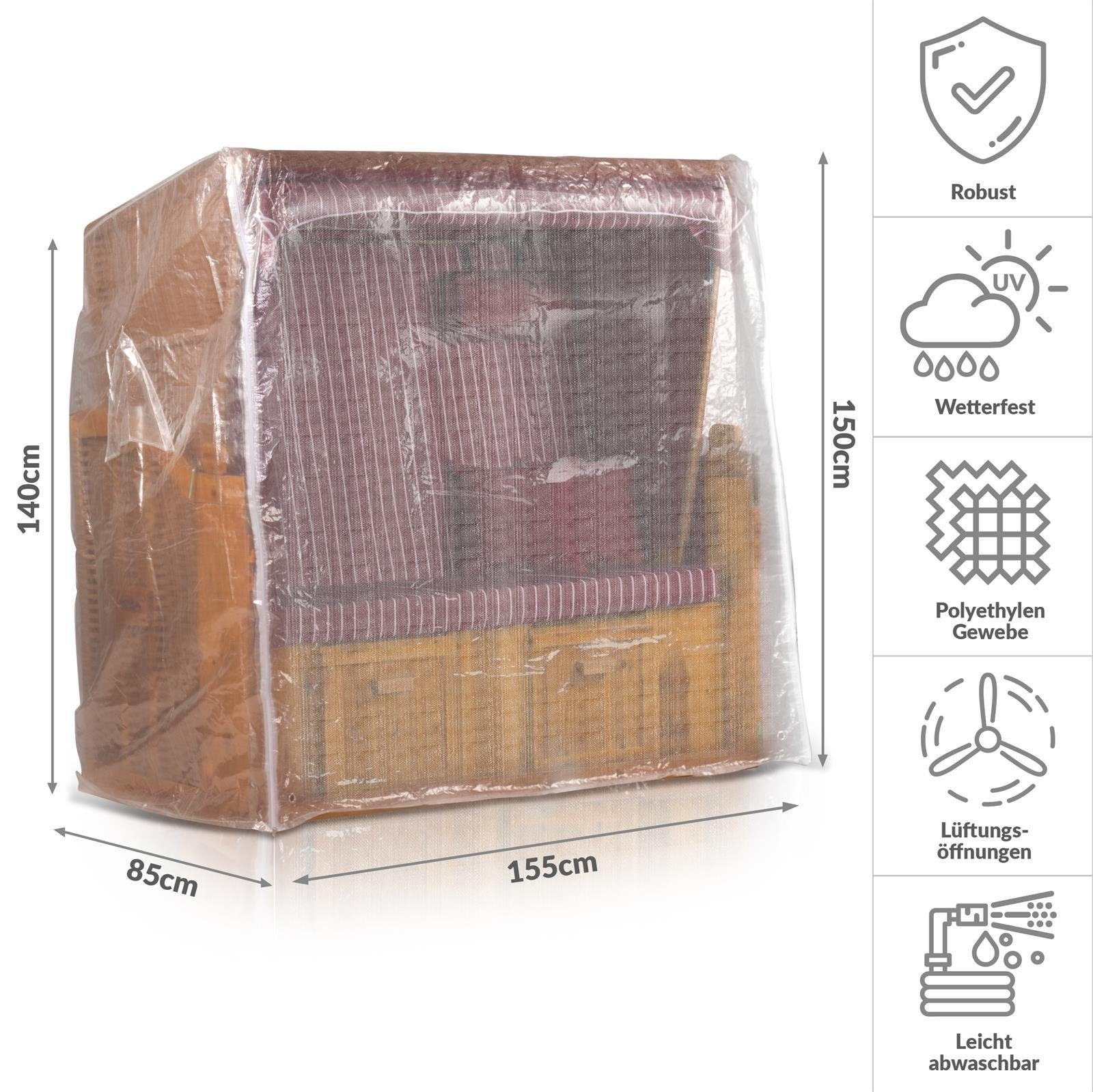 Strandkorb Hanse Strandkorb-Schutzhülle Transparente Abdeckhaube, Strandkorbabdeckung, Strandkorbhülle wetterbeständig, winterfest, UV-beständig