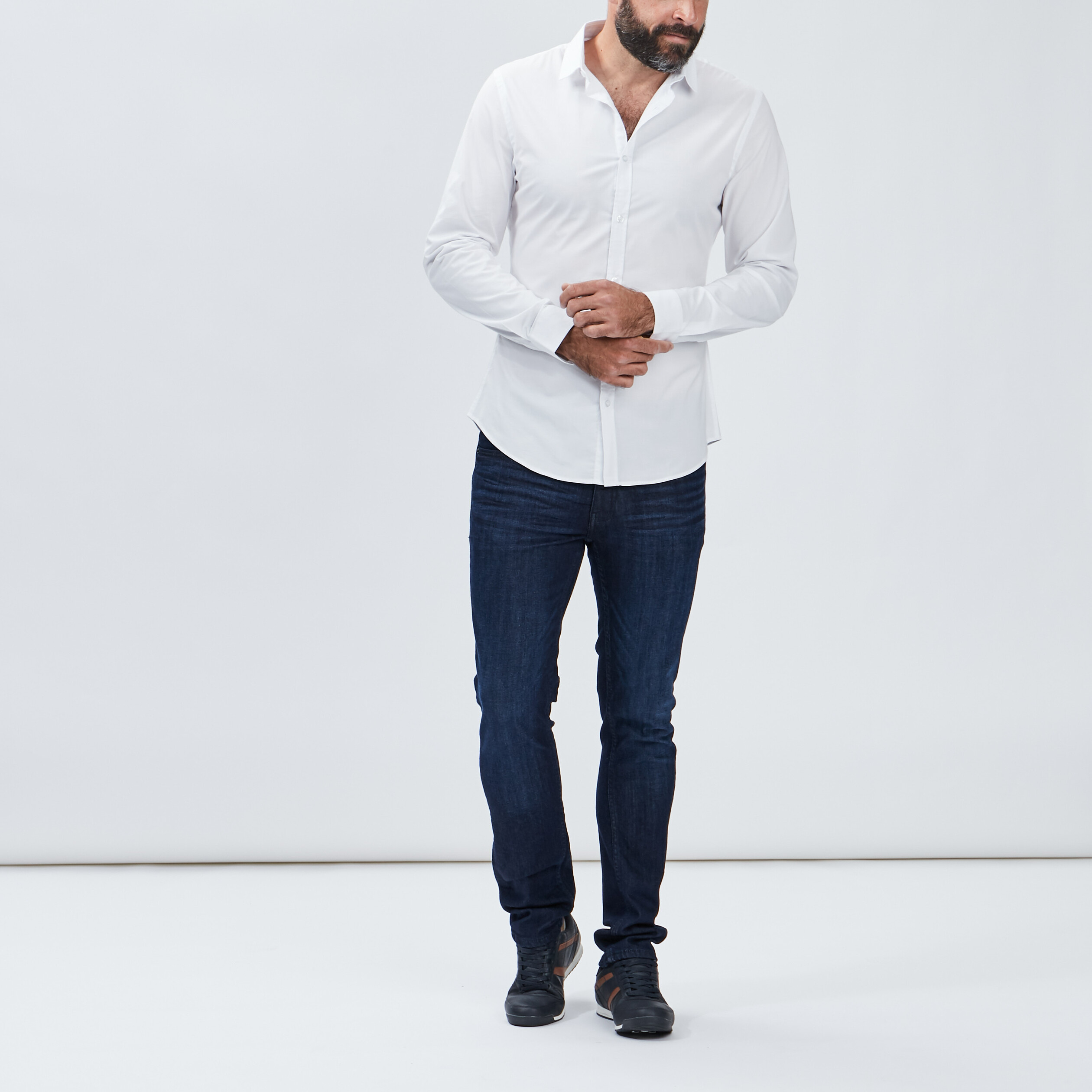 Chemise basique ajustée manches longues blanc homme | La Halle