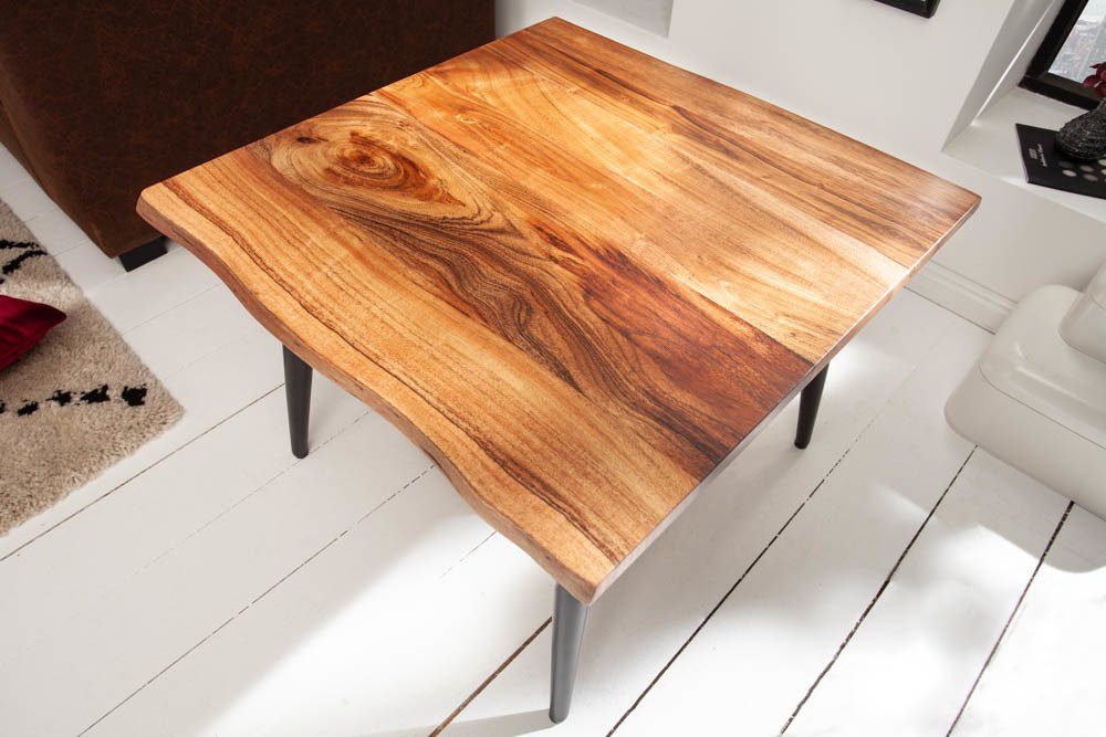 riess-ambiente Beistelltisch ORGANIC LIVING 60cm natur, Massivholz · Baumkante · Couchtisch · Metall-Beine · Akazie