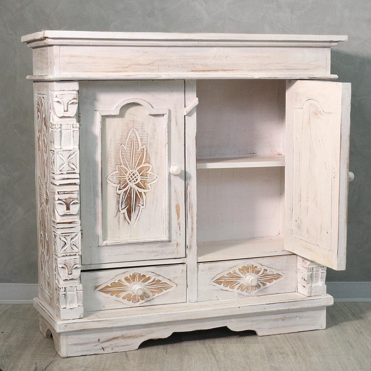 Oriental Galerie Mehrzweckschrank Schrank 80 x 80 cm Blume Weiß (1-St) Handarbeit