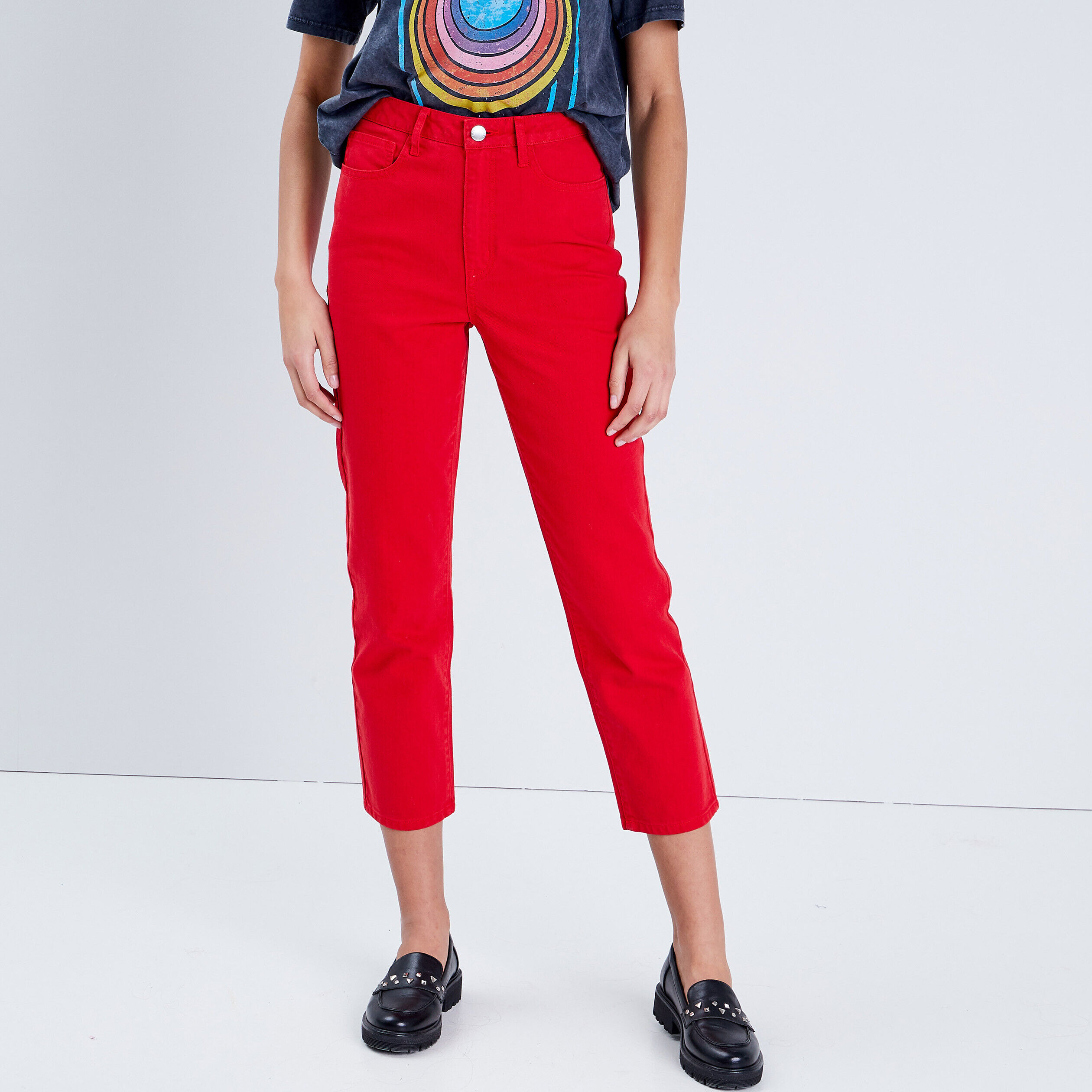 Jeans regular 7/8ème rouge femme | Cache Cache