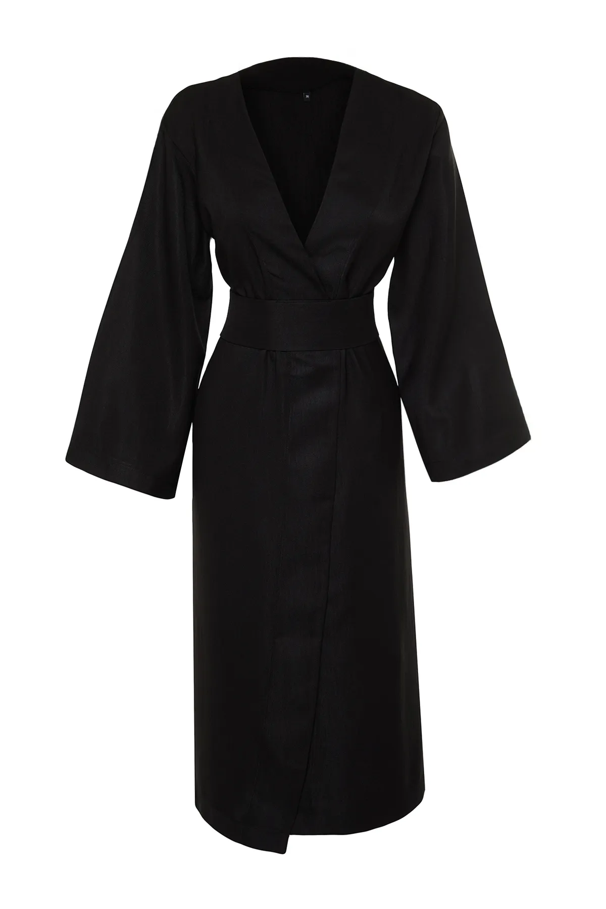 Trendyol Modest  Schwarzer gewebter Kimono und Kaftan in Leinenoptik mit Bindedetail an der Taille TCTSS24KK00001