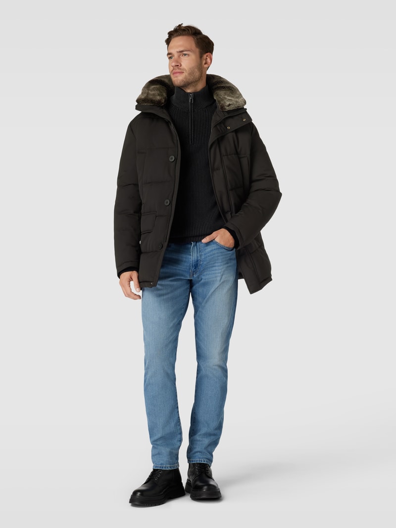 Parka mit Knopf- und Reißverschluss in schwarz