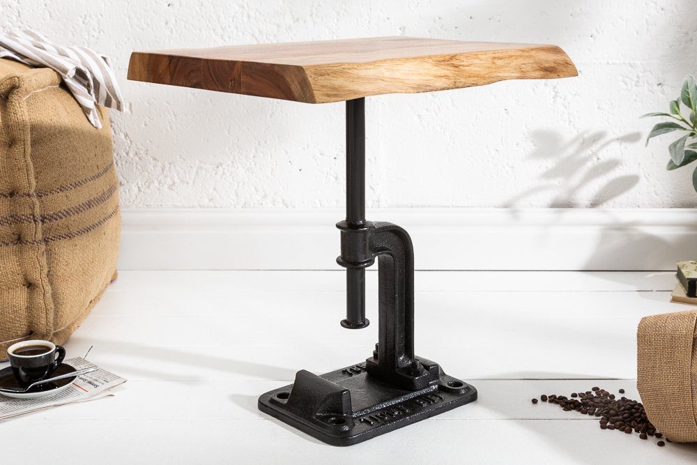 riess-ambiente Beistelltisch FACTORY 43cm natur, Massivholz · Metall-Fuß · Industrial Design · Akazie