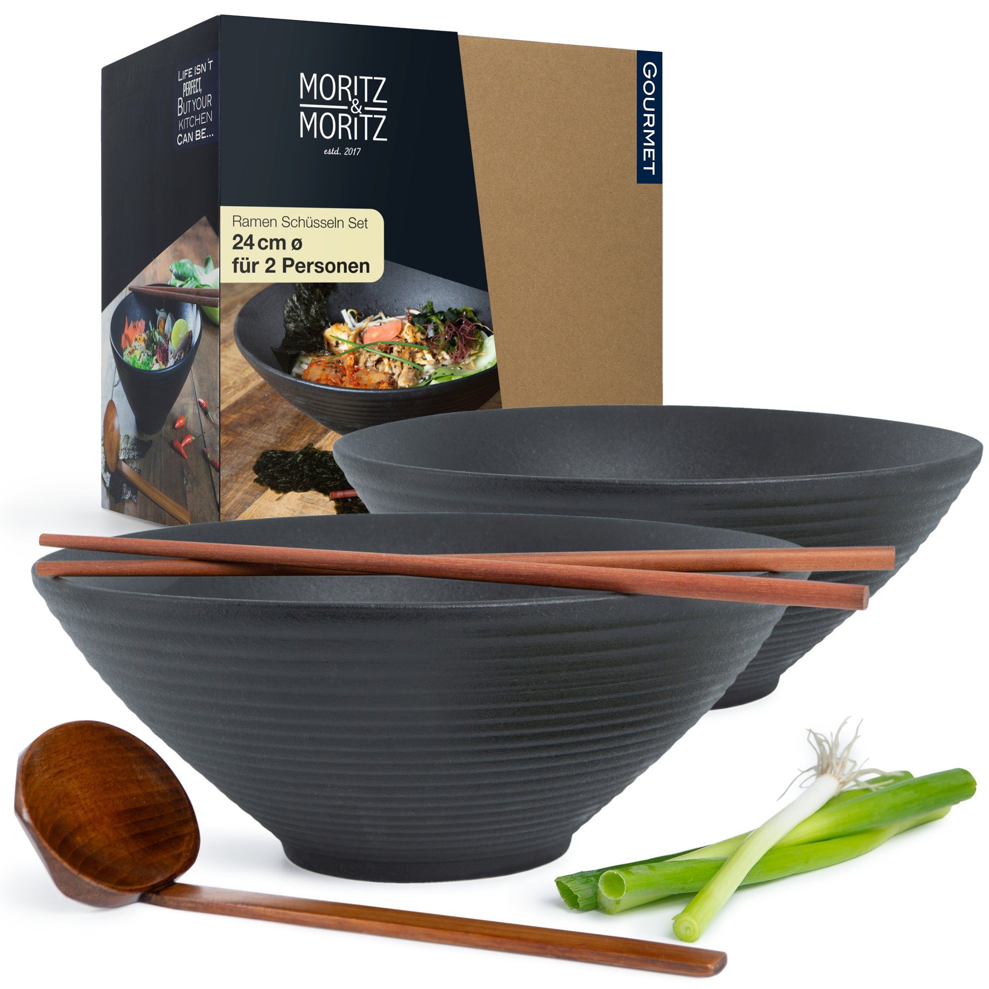 Moritz & Moritz Suppenschüssel 2x Ramen Schüssel Keramik, Keramik, (2er Set), Ramen Bowl Set für 4 Personen